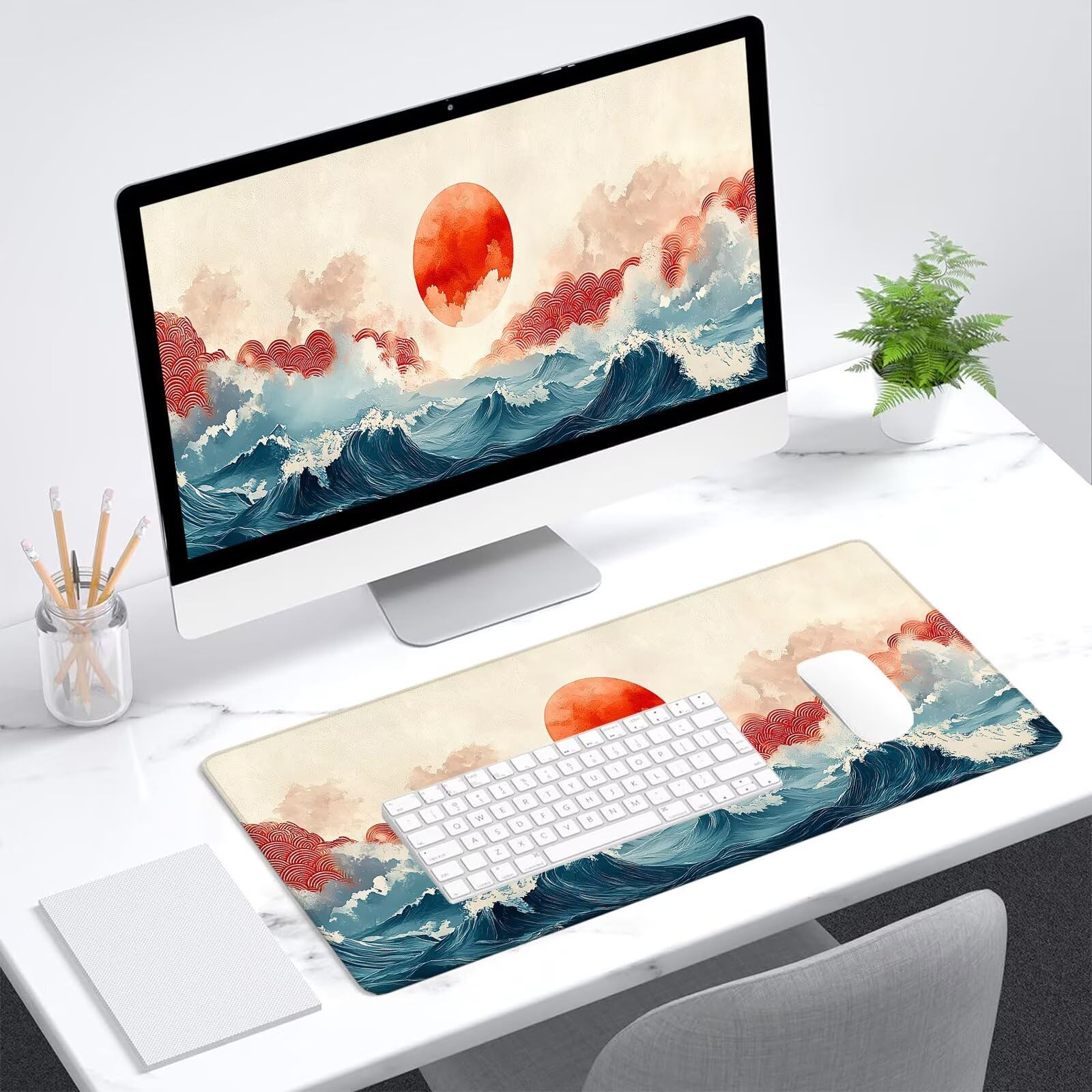 Podkładka pod mysz do gier, japońska podkładka pod mysz XXL 1200 x 600 mm, podkładka pod mysz na biurko ze szwami na krawędziach, podkładka pod mysz wodoodporna antypoślizgowa krajobrazowa do