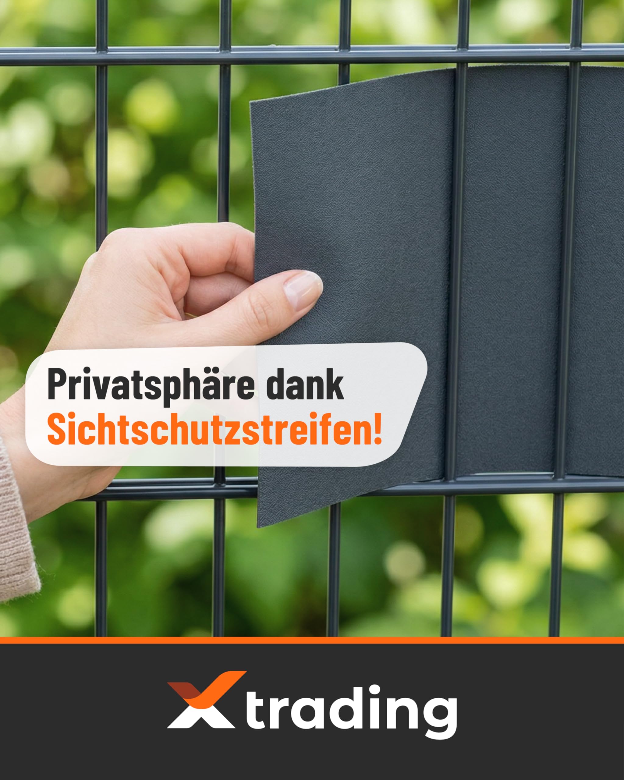 X-trading PP Sichtschutzstreifen für Doppelstabmatten-Zaun (35 m x 19 cm Rolle) Anthrazit – RAL7016 – Lederoptik – Qualität Made in Germany, einfache Montage ohne Clips & Werkzeug