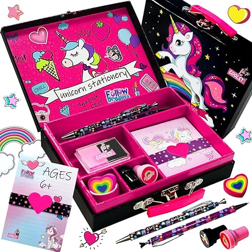Juego de papelería de unicornio para niñas, regalos de unicornio para niñas de 6, 7, 8, 9, 10 a 12 años, kit de escritura de letras estacionarias,