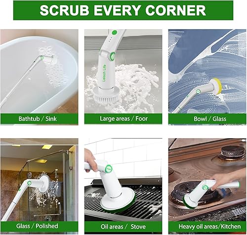 Miniatura 4 de Limpiador eléctrico giratorio, cepillo de limpieza inalámbrico, limpiador de ducha que viene con 8 cabezales de cepillo reemplazables, 3 velocidades