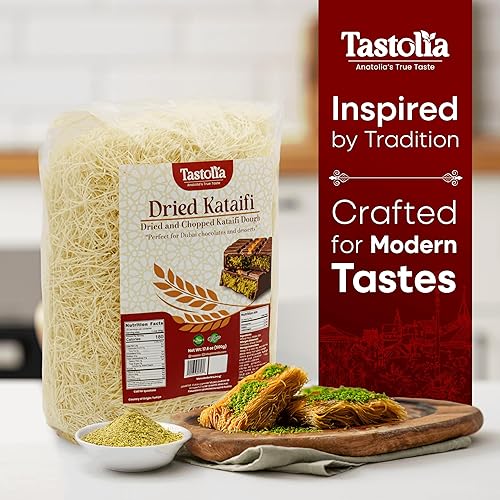 Miniatura 2 de Tastolia Kataifi seco (Kadayif) 17.64 oz (1.1 libras) - Masa de fillo rallada para chocolate Dubái, Knafeh, Kunafa - Pastelería crujiente Kataifi