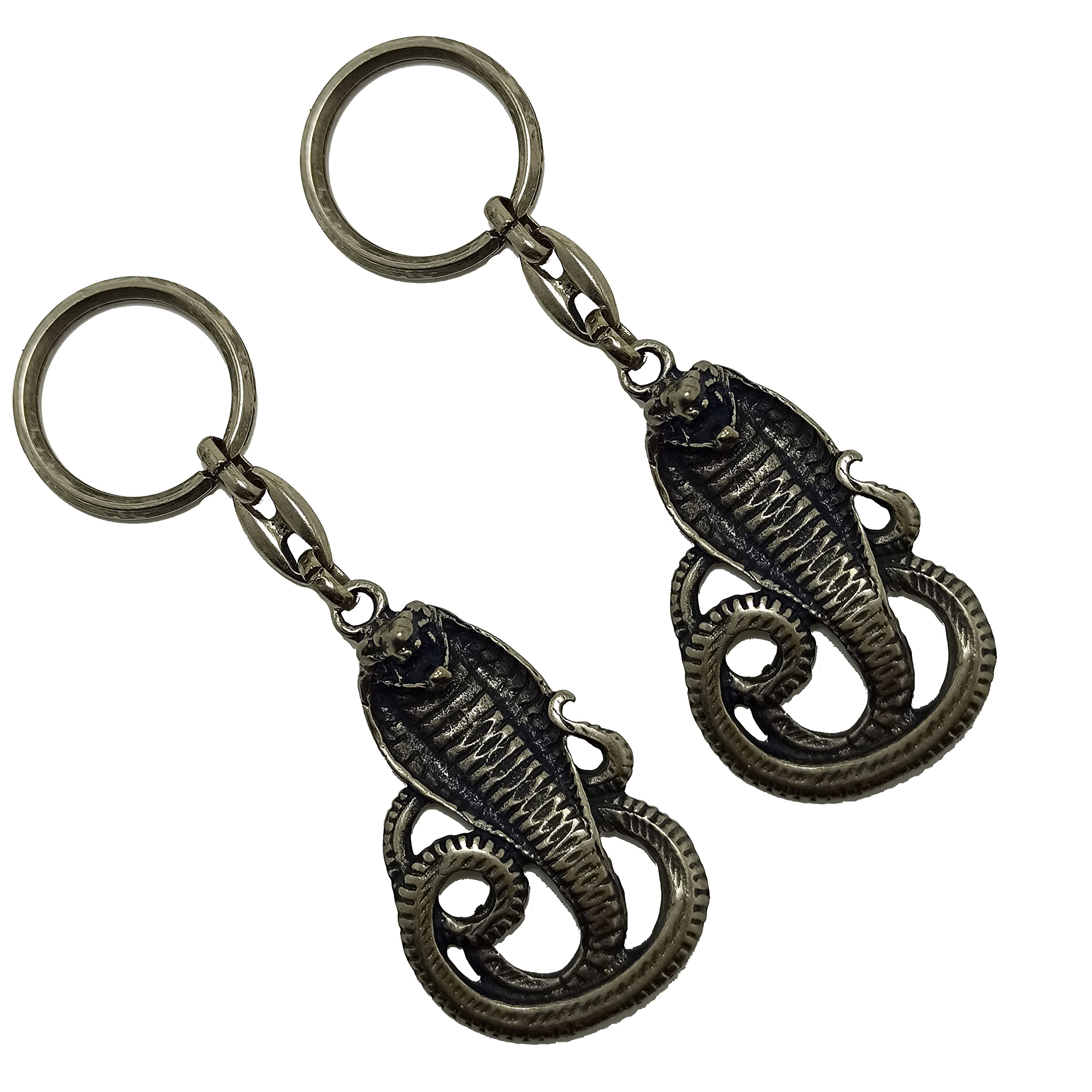 Dual Pack King Cobra Snake Metal Oxide Color Key Chain Keyring, Oxide Metal, Regular