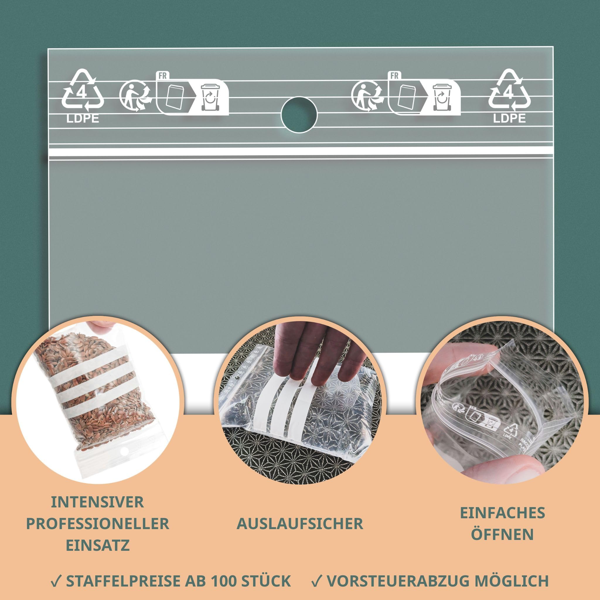 PACKY - Zip Beutel 10x15 cm - 1000 Stück - Druckverschlussbeutel 3 Streifen - Transparent