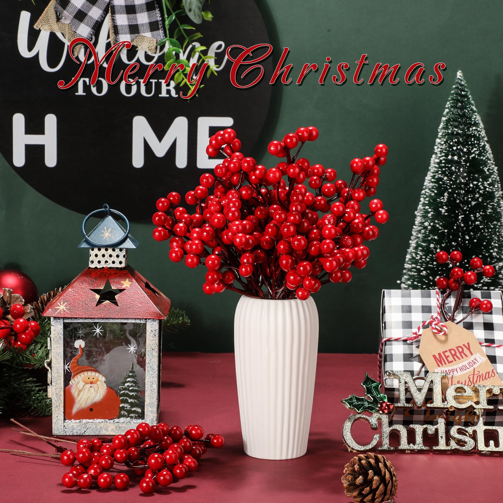 Lyrow 80 Stück künstliche rote Beeren Stiele Stechpalme 18 cm künstliche Beerenzweige künstliche Beeren Picks für Weihnachtsbaum Winter Urlaub Jahreszeit Hochzeit Floral Home Decor Xmas DIY Handwerk