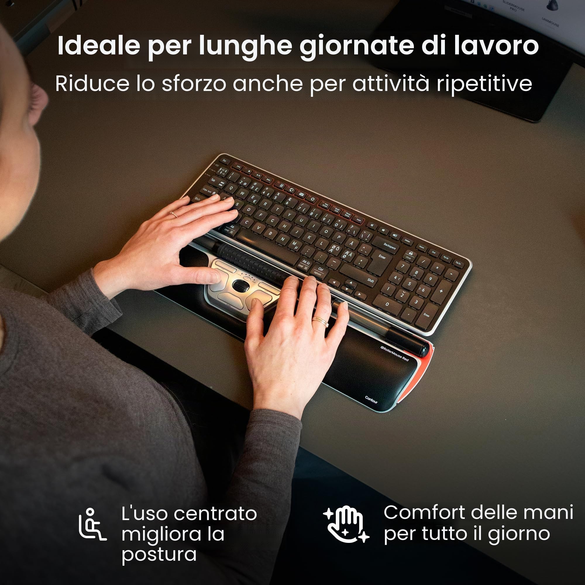 Contour Design RollerMouse Red Mouse ergonomico con supporto memory foam per palmo, per sindrome tunnel carpale, Sanza fili Mouse ambidestro per PC, Mac e laptop - Senza fili - Regolare