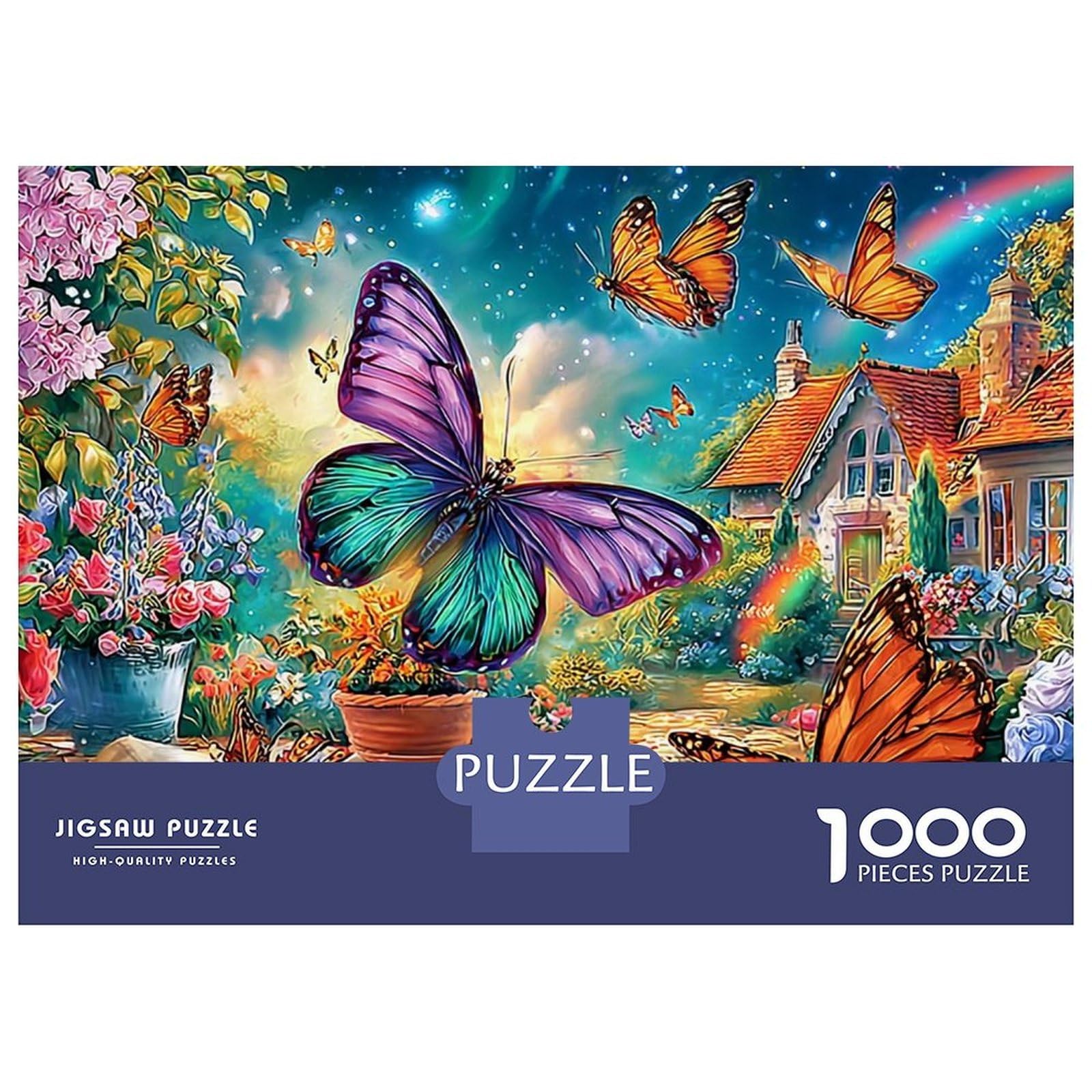 Butterfly 1000 Piece Extra Thick Cardboard Jigsaw Puzzle for Adults And Kids Age Butterflies & Bloom Puzzles Brain Training Fun Present Activity Wall Decor 70x50cm/1000pcs
