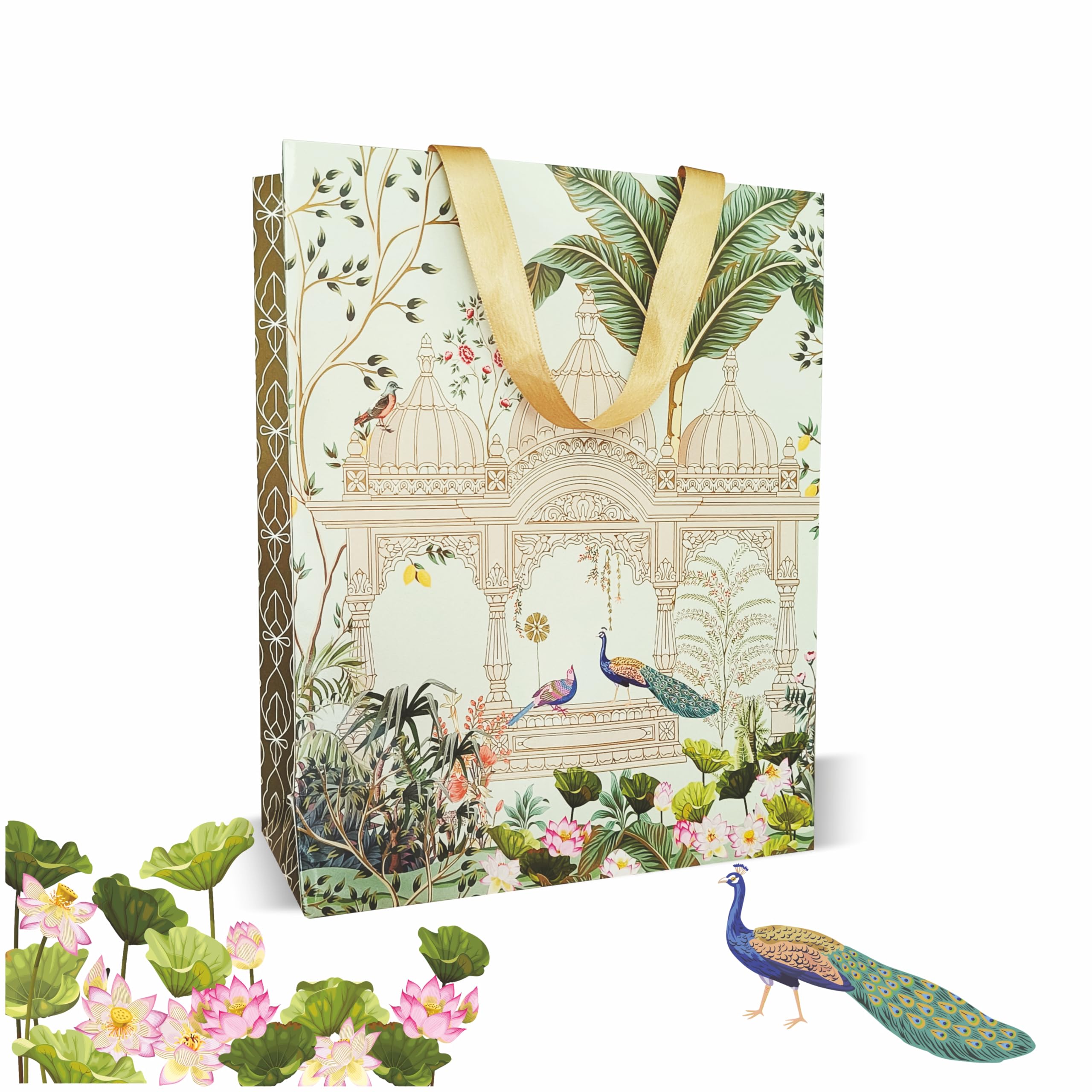 VESTTA -ELEGANCE REDEFINED Paper Board Gift Bags Large 11.75 X 5 X 15" (Inches,Vintage Arabic Design,Gloss Lamination,For Christmas,Eid,Weddings With Gift Tags (5,Multi Coloured,1 Count)