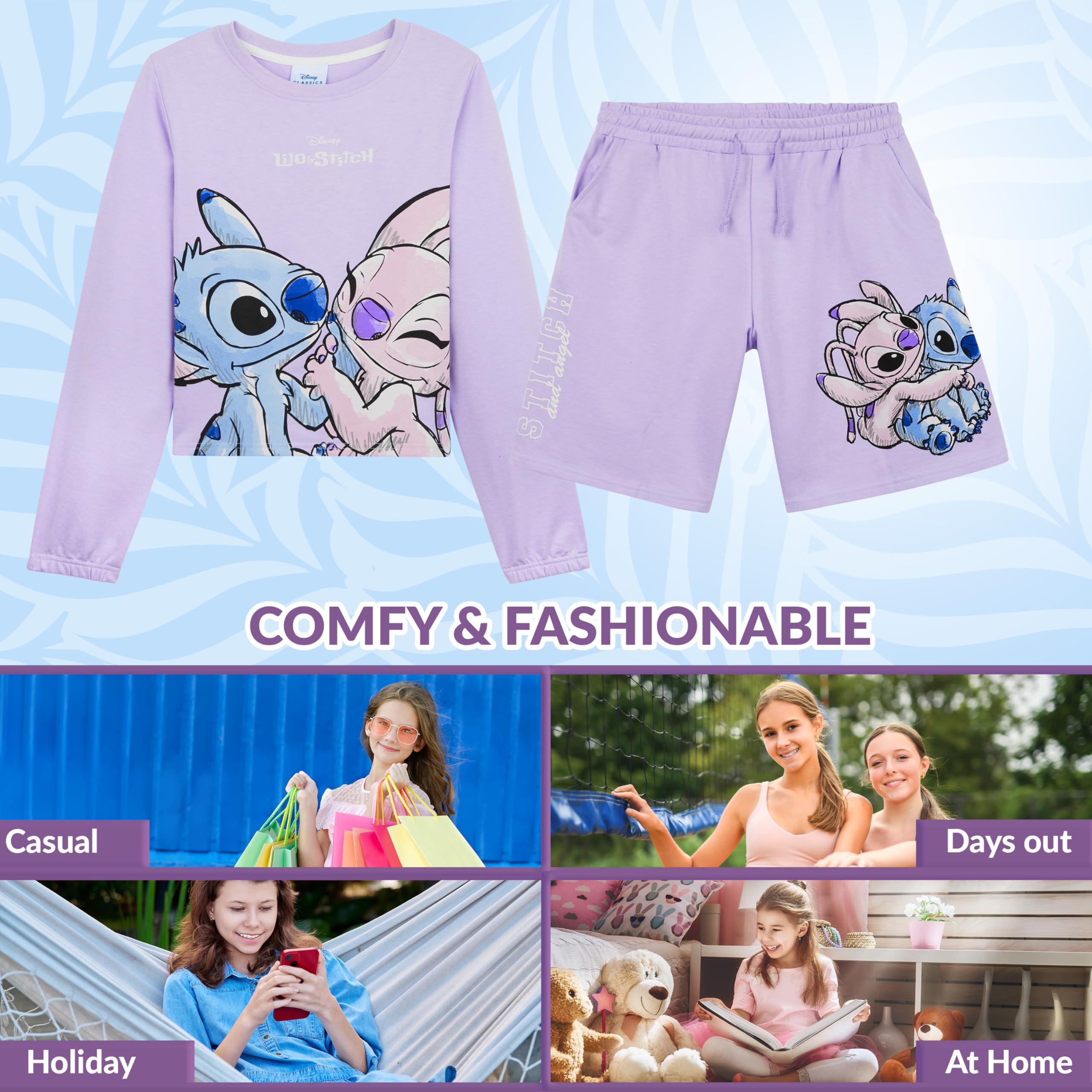 Disney Stitch Chandal Niña Chándal para Niños y Adolescentes Conjunto de Sudadera Niña y Pantalón Chándal Ropa Deportiva Infantil 2 Piezas