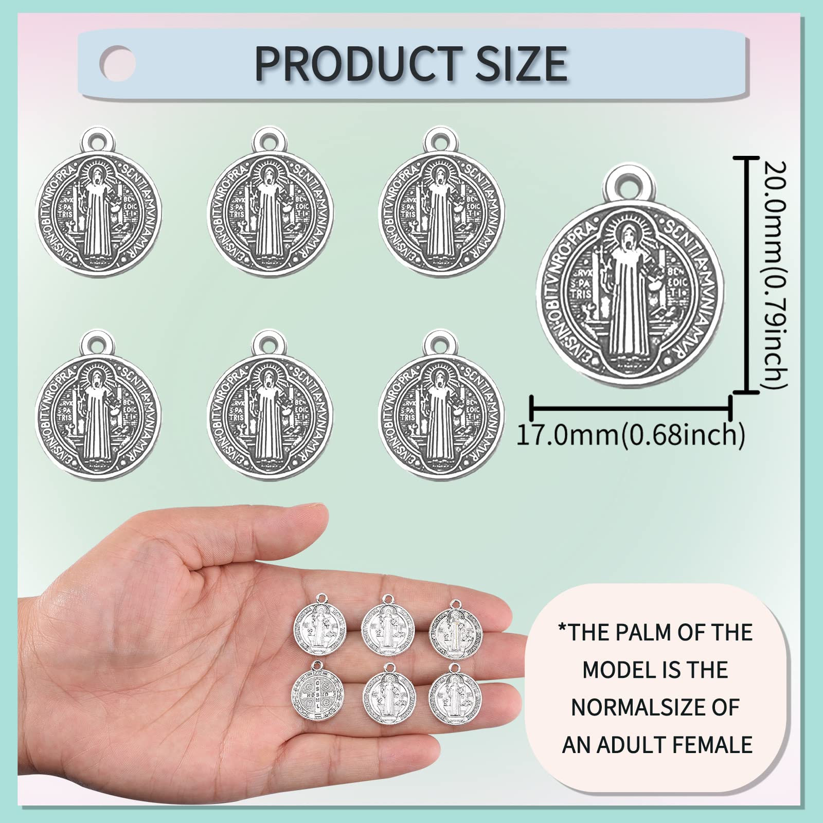 60Pcs Alloy Medalla de San Benito Charms Saint Benedict Medal Pendant for Diy Mexican Bracelet Keychain Jewelry Making