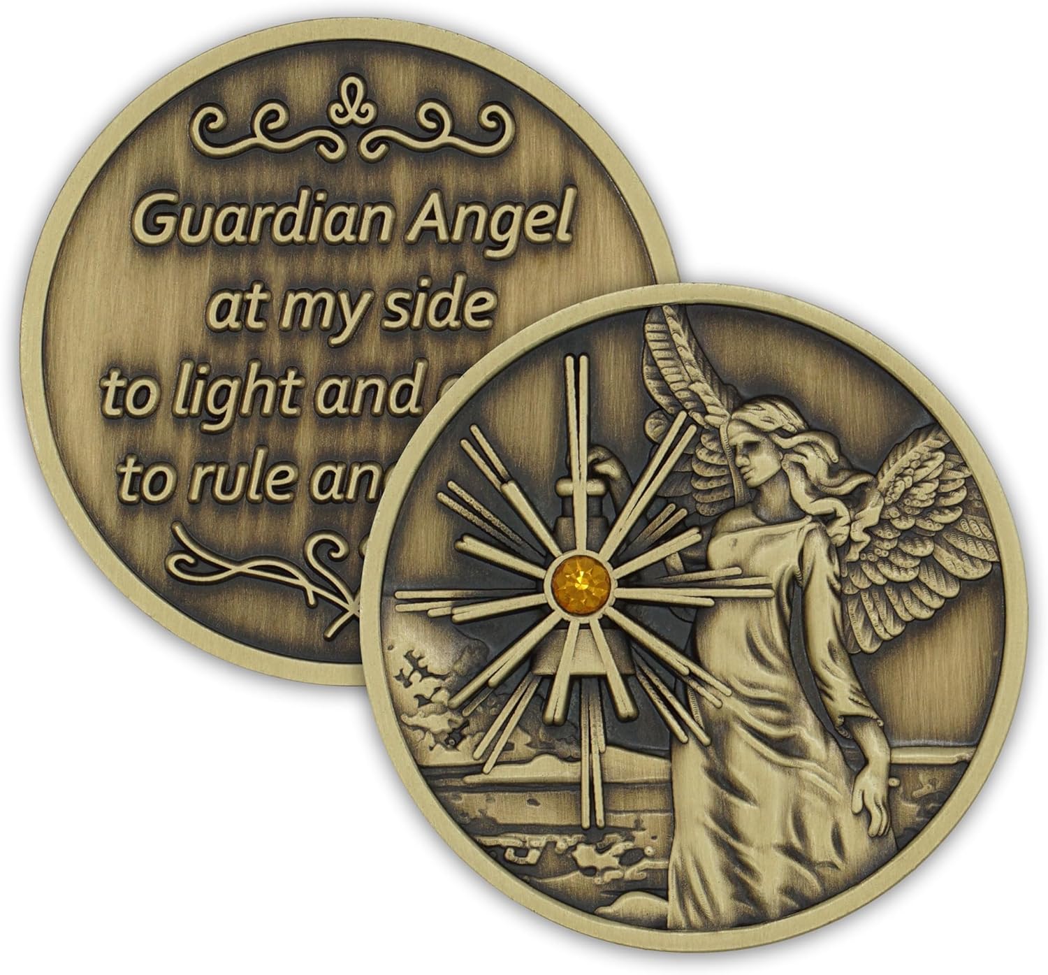 Bronze Guardian Angel Coin Affirmation Gift Token Medallion