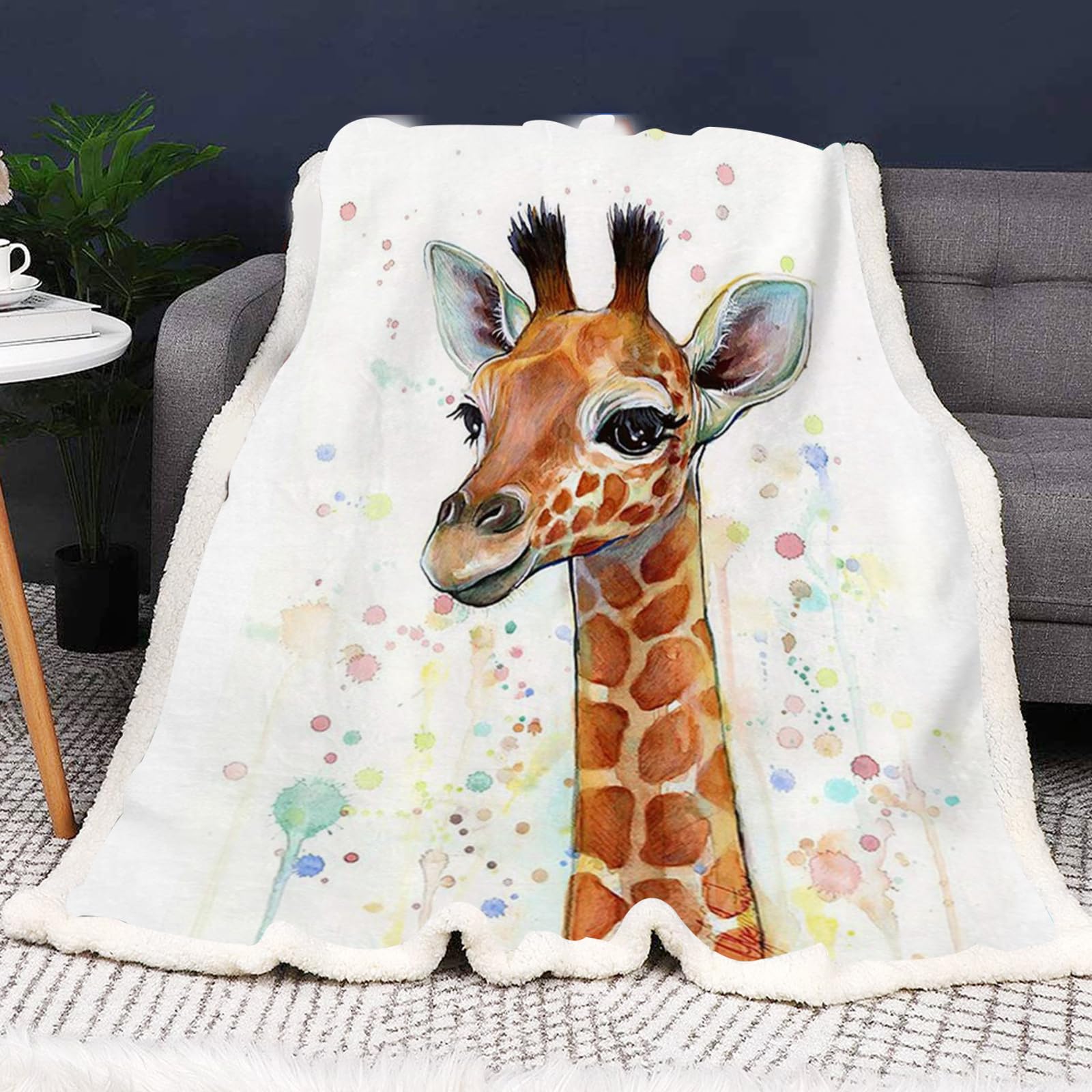 SMchwbc Giraffe Blanket, 150 x 200 cm, Cuddly Blanket, Giraffe Blanket, Flannel Blanket, Giraffes, 3D Print, Forest, Wild Animal, Giraffe, Fluffy Sofa Blanket, 130 x 150 cm Couch Blanket (5.130 x 150
