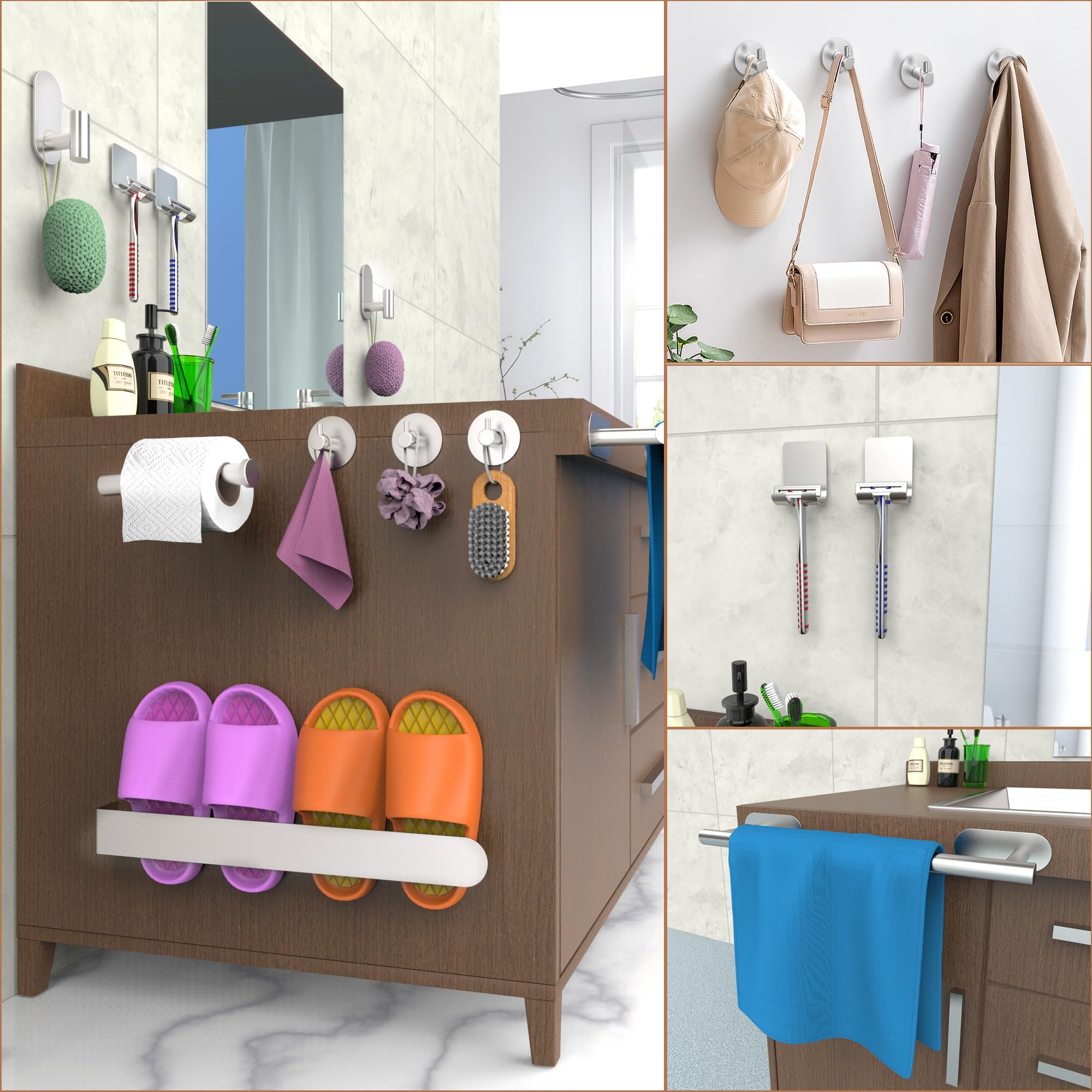 AIKER Porta Asciugamani Bagno,Versione aggiornata Porta Asciugamani Bagno Adesivo 10PCS,Acciaio Inossidabile SUS304 Ispessito di Accessori Bagno Per Mobili da Bagno o arredo Bagno a Parete