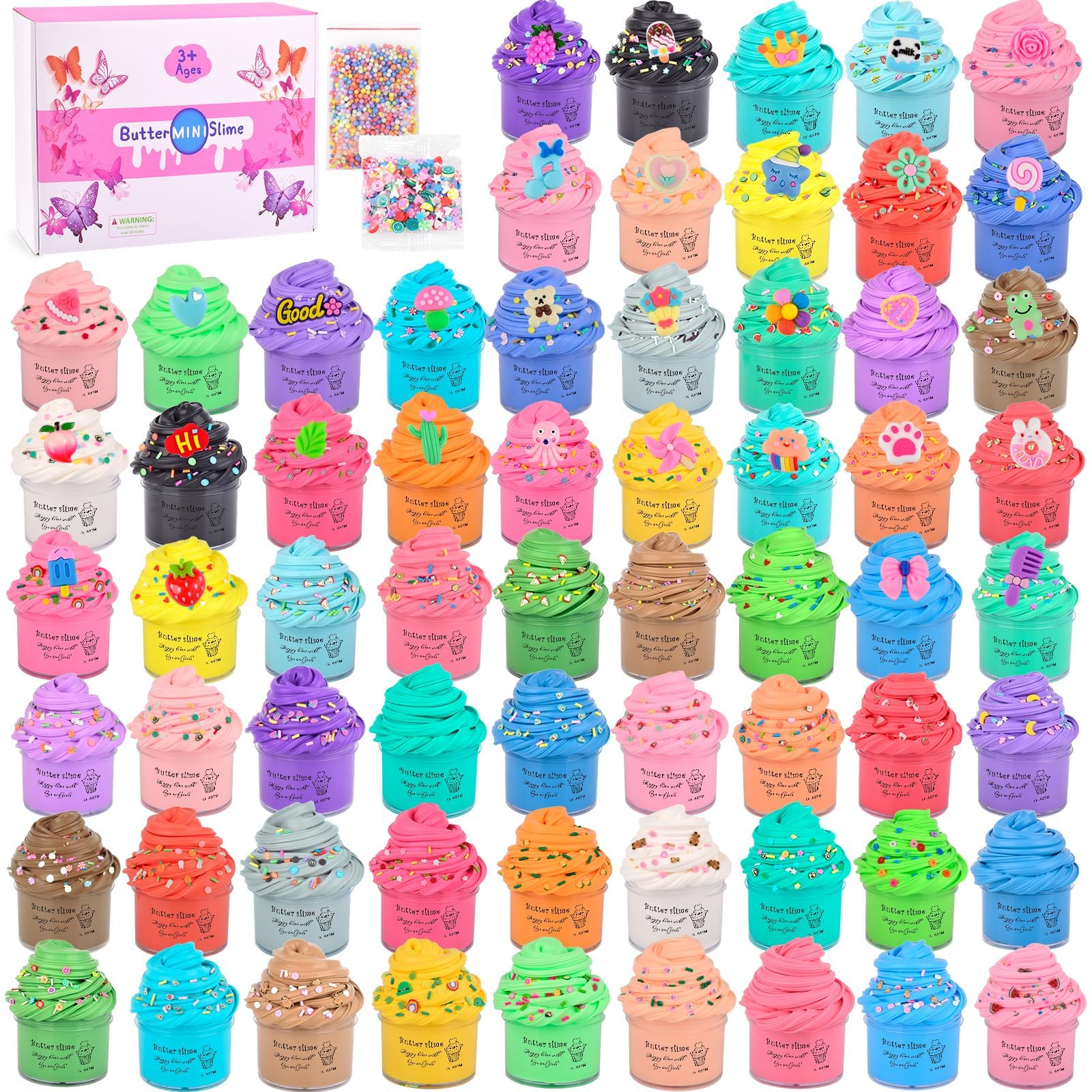 64 Pieces Mini Slime kit,Butter Slime Party Favors, Valentines Slime Bulk Toy for Classroom Prizes, Stocking Stuffers, Goodie Bag for Kids Boys Girls, Ideal Birthday Easter Filling Gifts