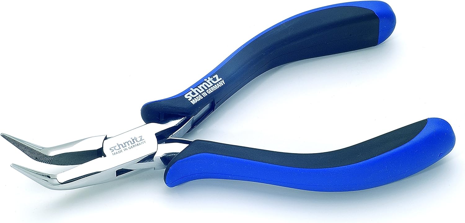 Needle Nose Pliers 6.1/8'' - schmitz 4413HS22 - bent, long, smooth jaws - ESd safe Dissipative - Hightech tool for professionals - Made in Germany - Solingen