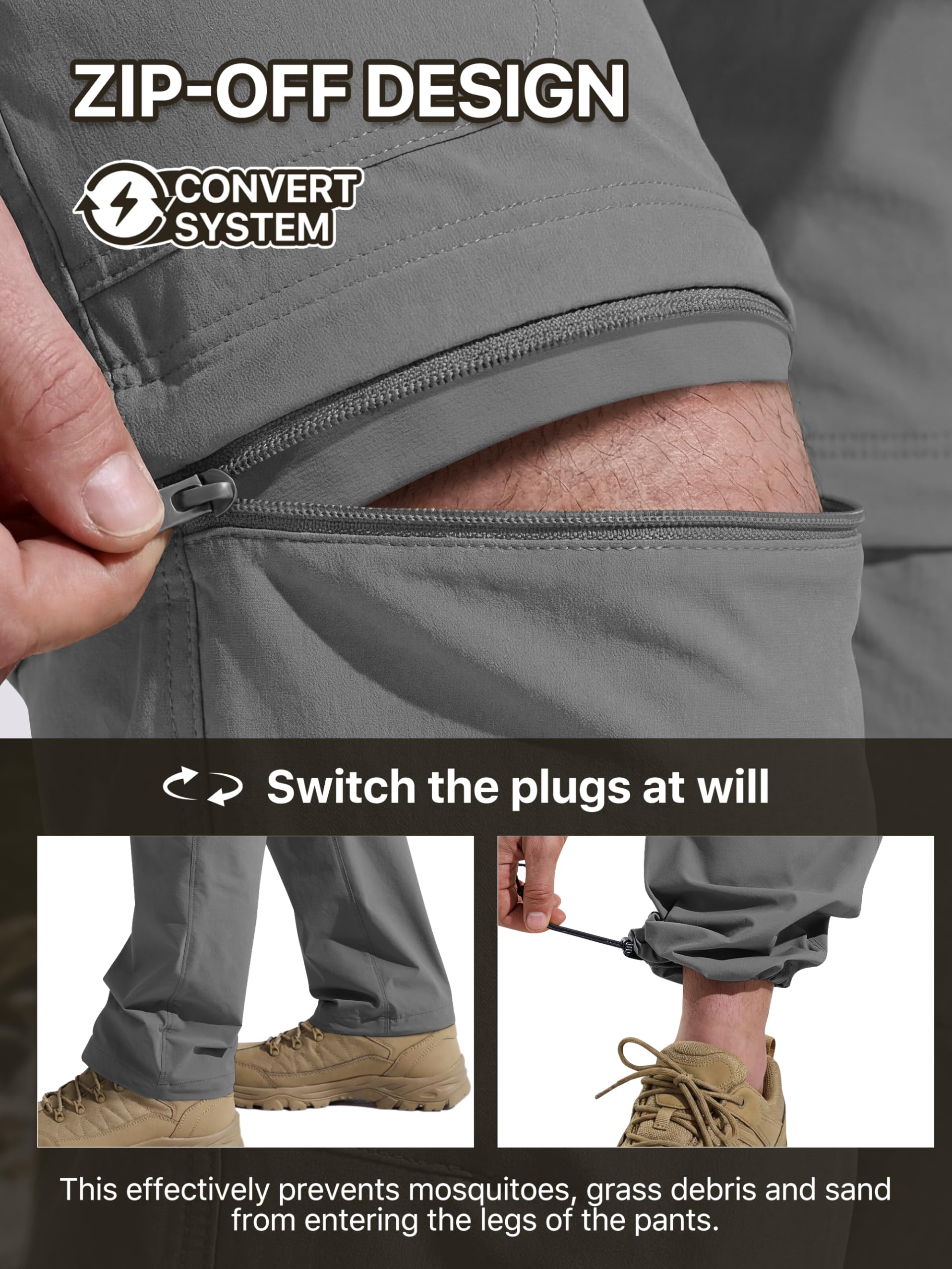 FREE SOLDIER Pantaloni Convertibili da Trekking da Uomo, Leggeri, a Rapida Asciugatura, Pesca, con Cerniera e Cintura