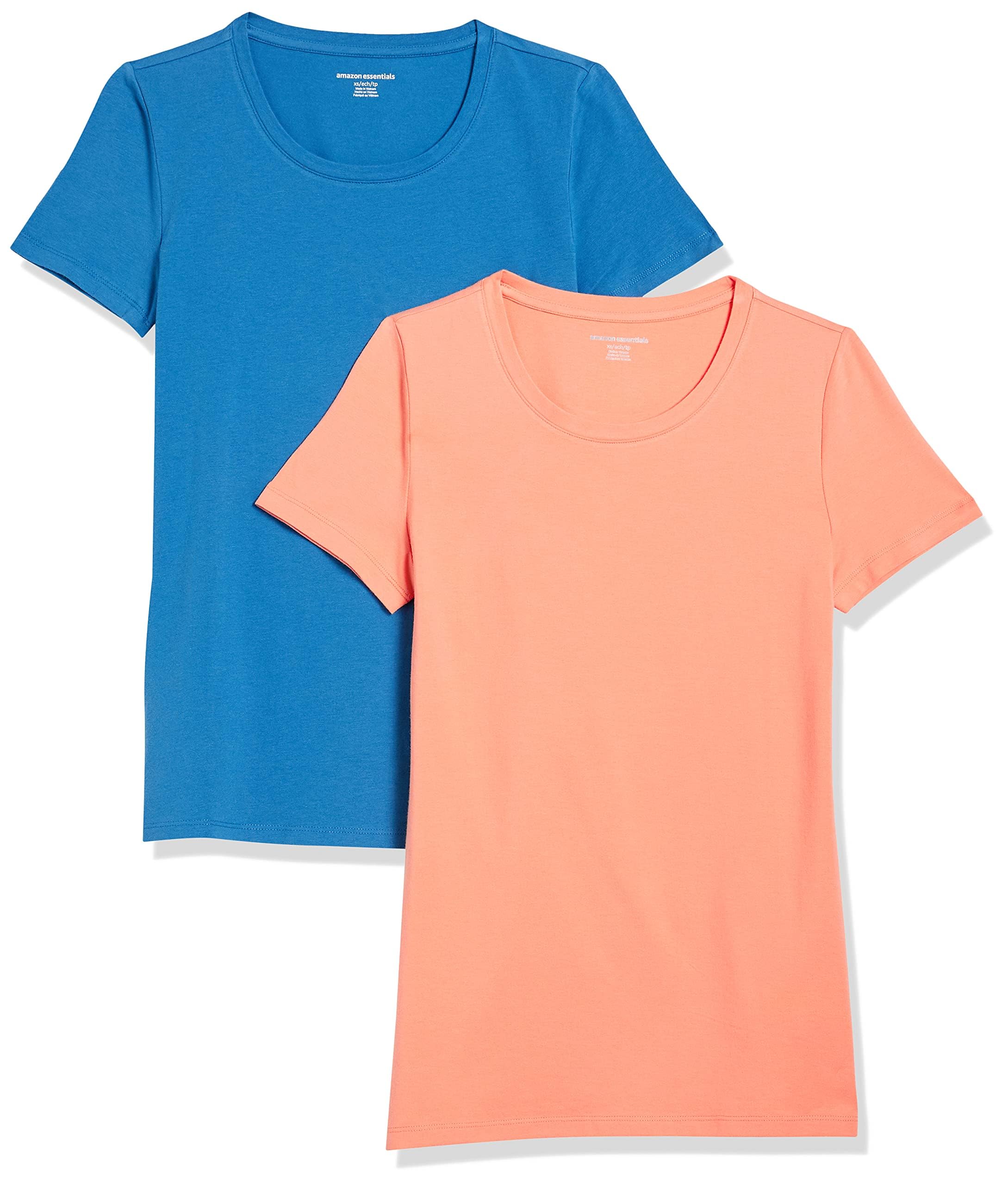 Amazon Essentials Damen Kurzärmliges Regular-Fit-T-Shirt (Varianten mit Rundhalsausschnitt und V-Ausschnitt), Multi-Packs