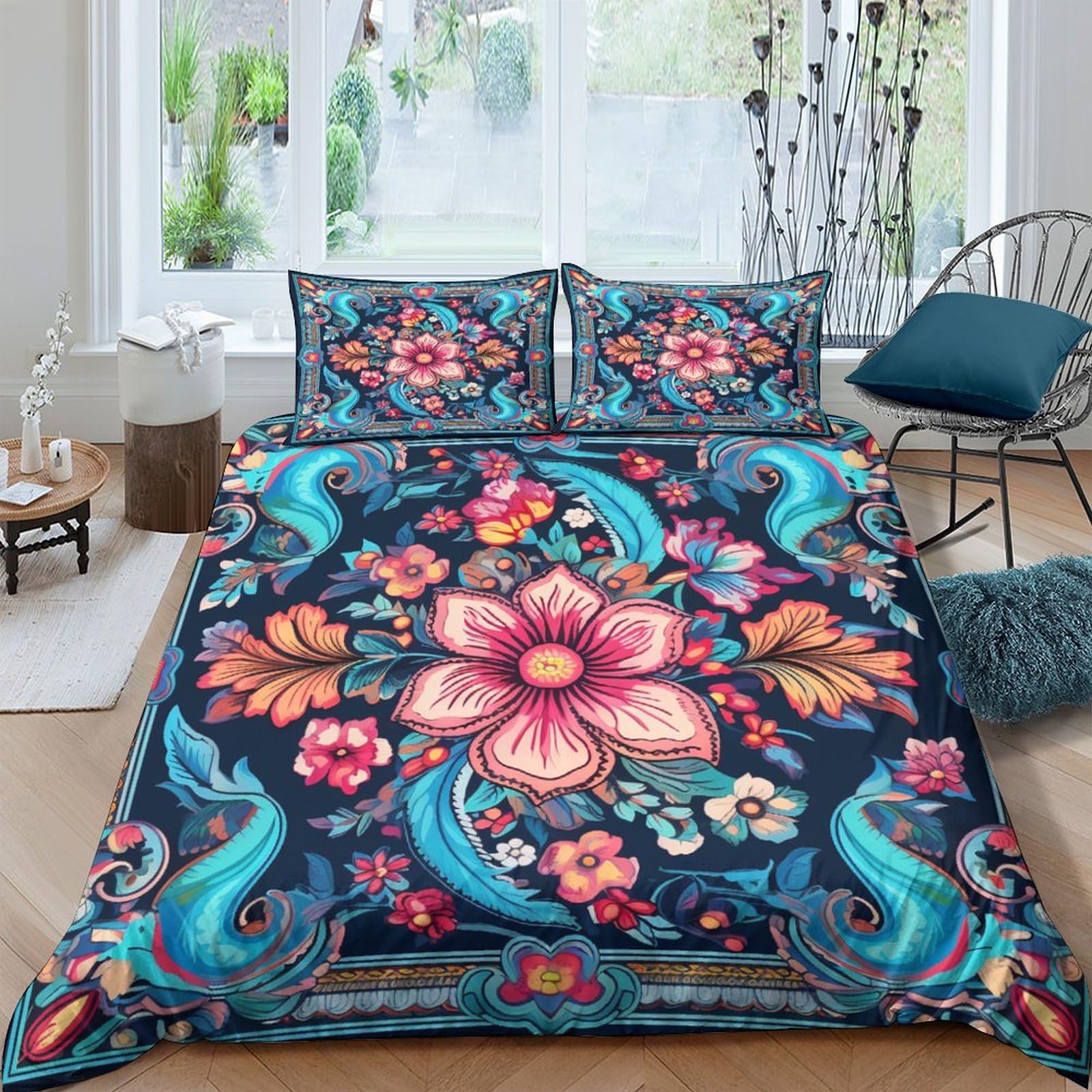 Housse de couette 200x200 Bohême en microfibre avec 2 taies