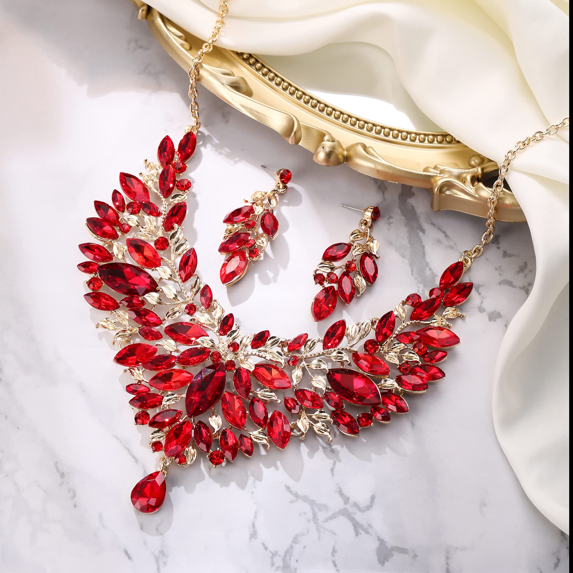 Parure Bijoux Femme Mariage Mariée Cristal Strass Aile Collier et Boucles d'Oreilles Pendantes Fête Clair Ton d'argent