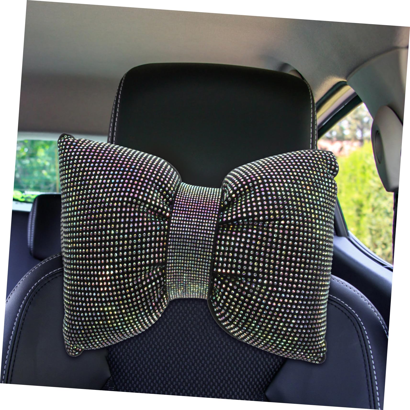 VALICLUD 2 Pièces Coussin Appui- Voiture avec Nœud Ornement Strass Oreiller Soutien Cervical Décoratif pour Siège Auto Installation Facile Élégant et Confortable