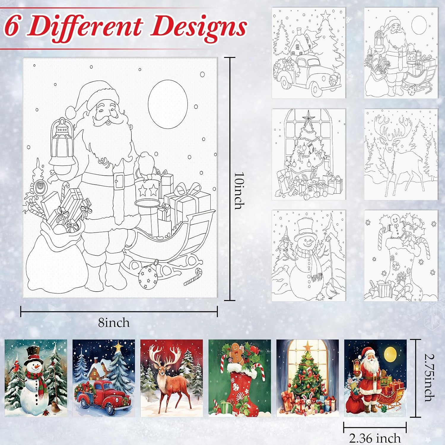 6 Pack Pre Drawn Canvas for Painting Pre Printed Canvas Kit 8 x 10 Inch Stretched Cotton Paint and Sip Set for Adults Couple Party Valentine Date Night(Christmas Day)