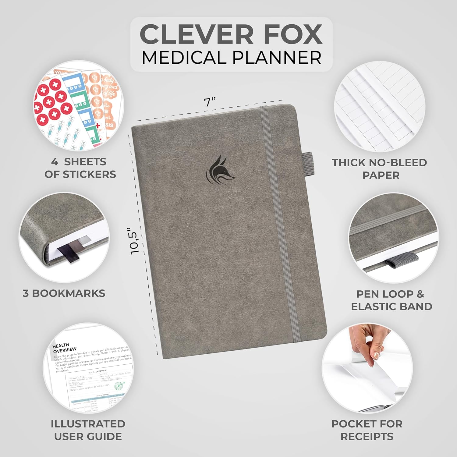 Clever Fox Large Medical Planner 12-Month – Medical Notebook, Health Diary, Wellness Journal & Logbook to Track Health – Self-Care Medical Journal – 12 Months, Undated, 7″ x 10.5″ (Gray) Gray 7″ x 10.5″ image 2 of 7 B08J7VCF34