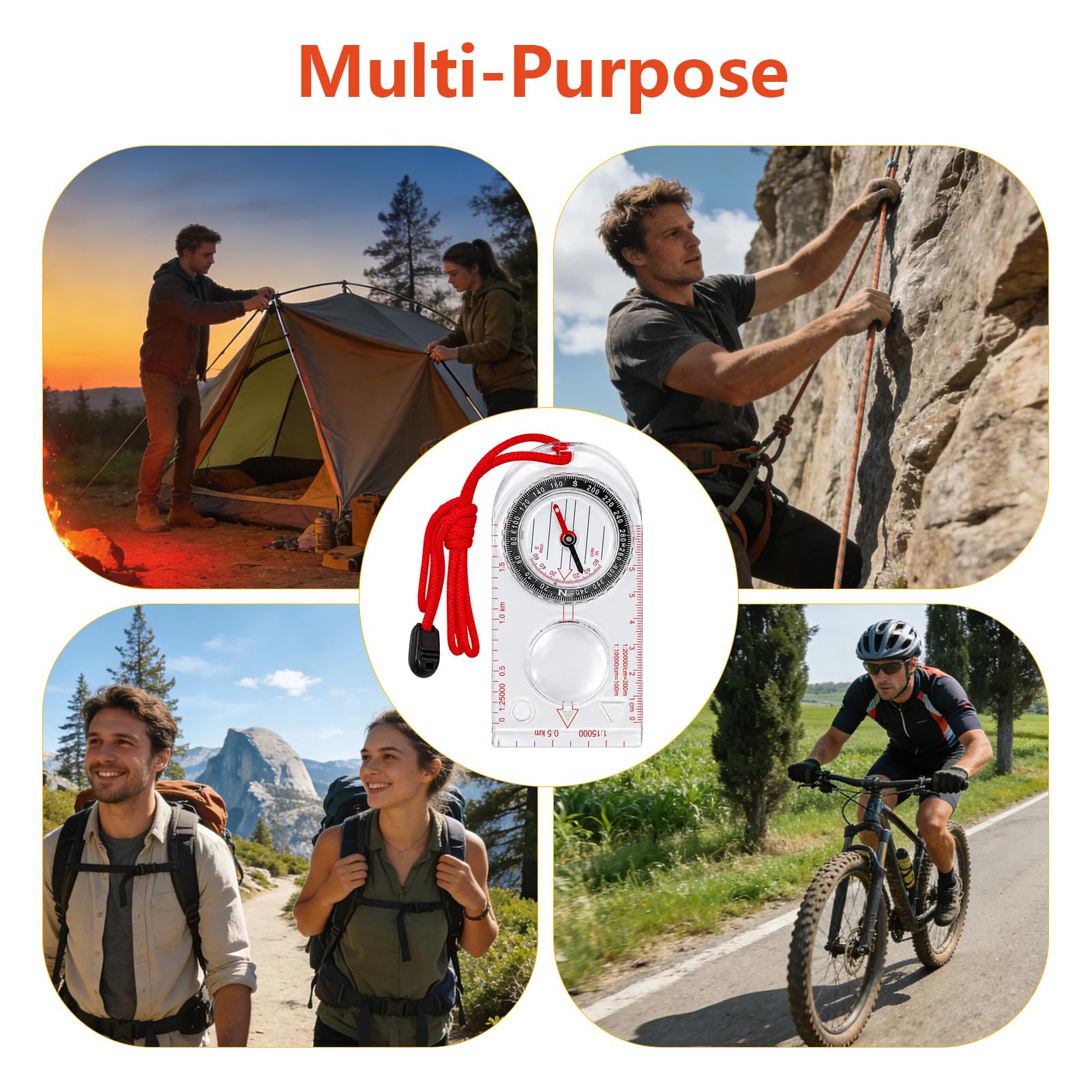 2Pcs Boussole Randonnée, Boussole Militaire avec Déclinaison Réglable, Corde Rouge Portable, Boussole d’Orientation Précise pour Camping, Trekking, Lecture de Carte et Activités de Plein Air
