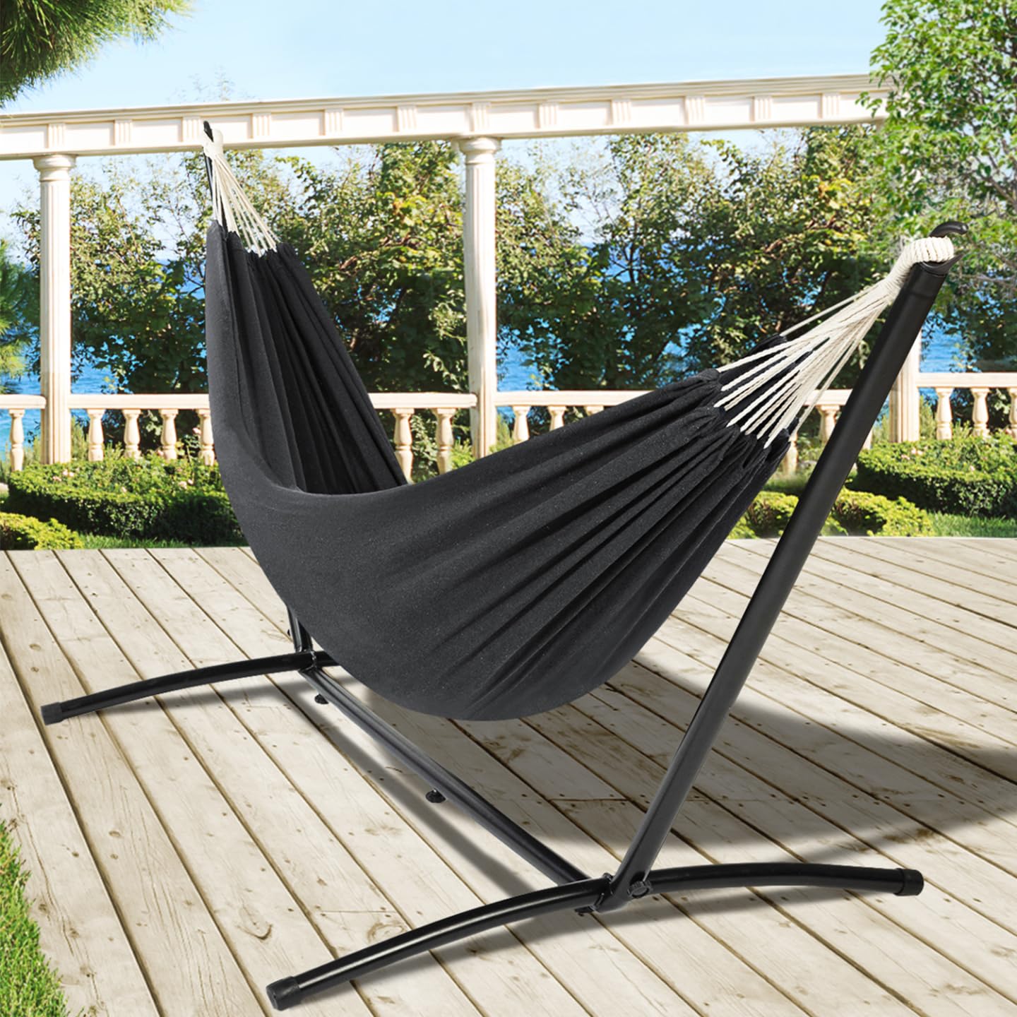 IDMarket - Hamaca con soporte de metal y lona, color gris antracita