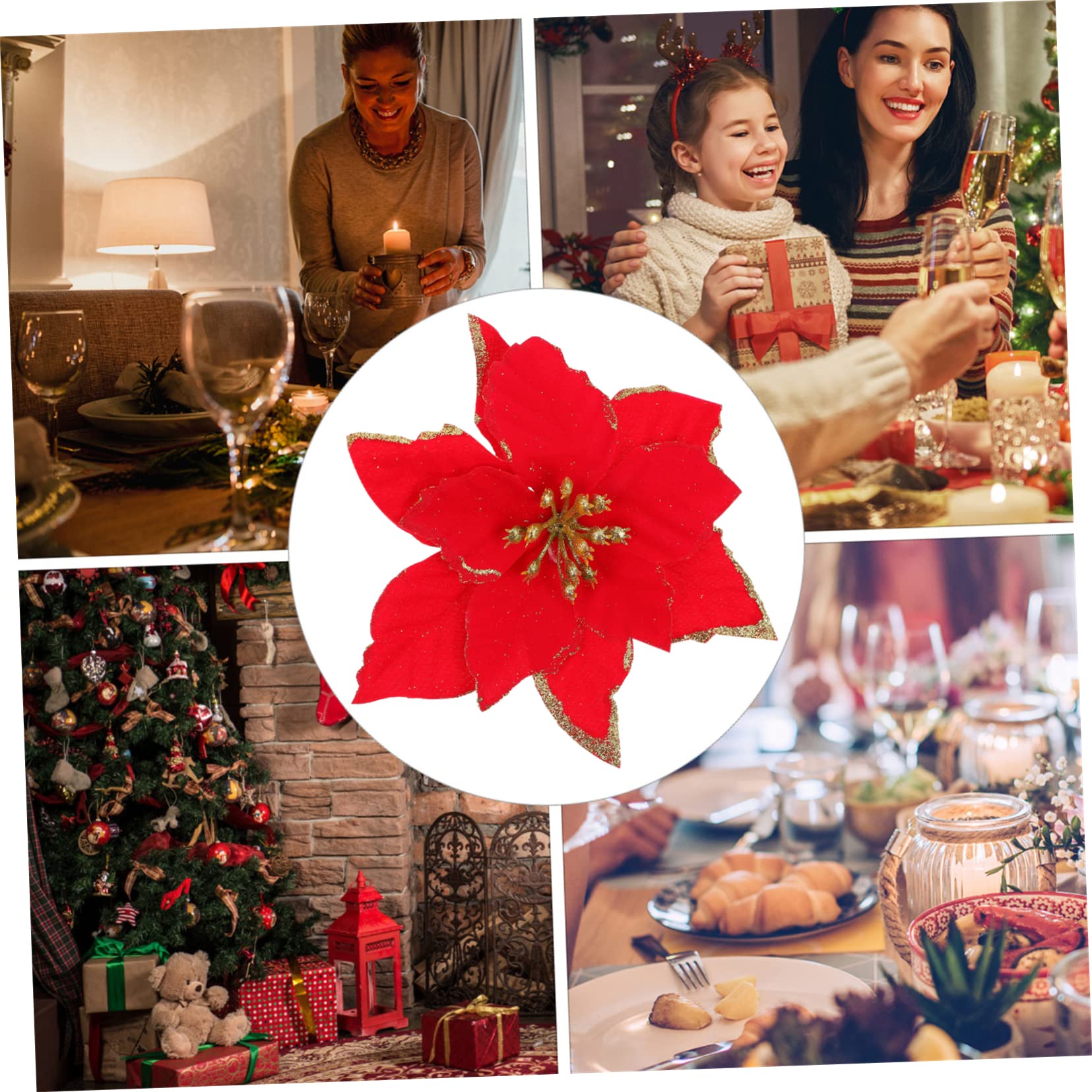 ABOOFAN 96piezas Flores Artificiales Brillantes para Decoración Navideña De Poinsettia Roja Adornos para Árbol Guirnalda y Manualidades Navideñas