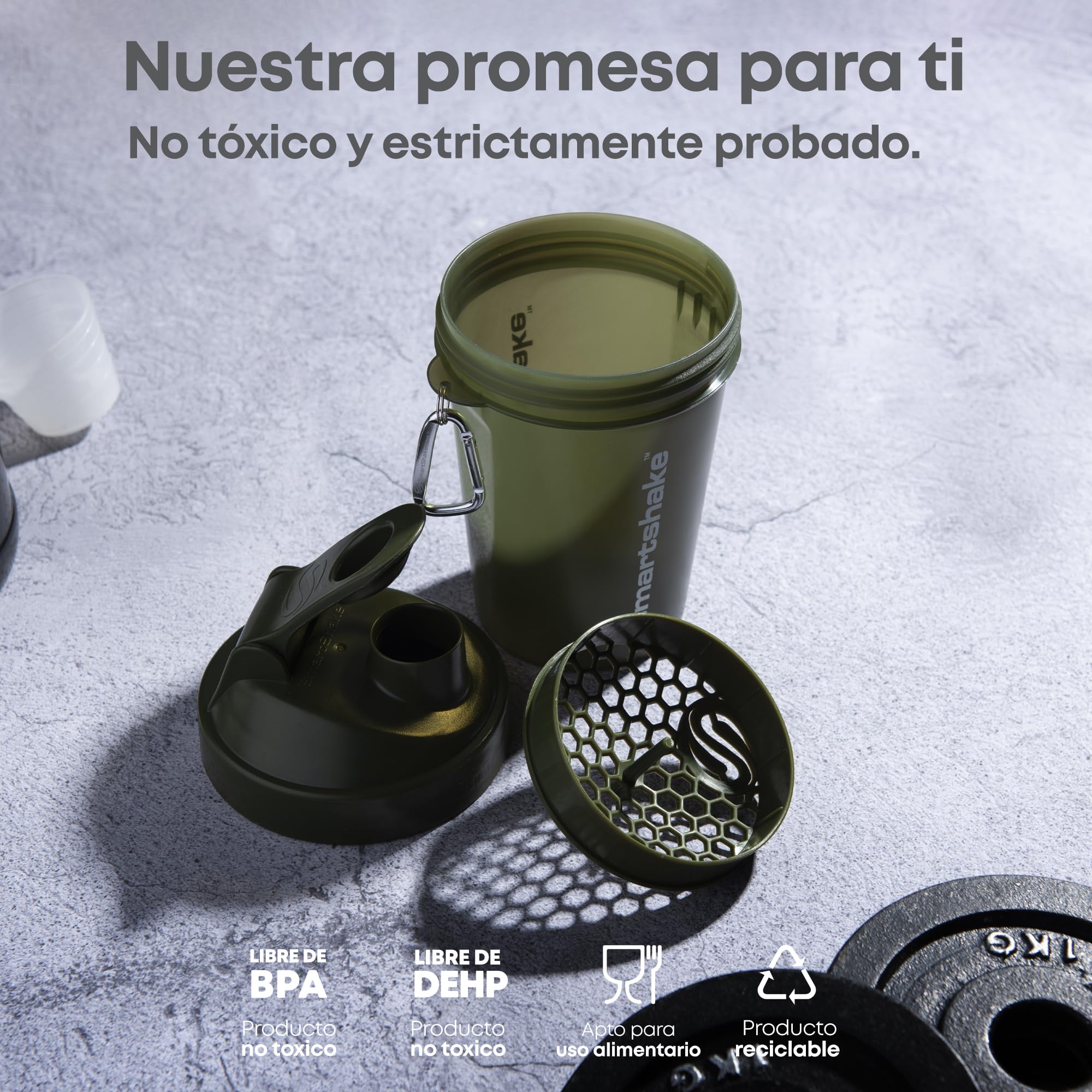 Smartshake Botella mezcladora de proteínas Lite (paquete de 4) 400 ml | 13.5 oz - Tapa de rosca antifugas - Sin BPA - Mezclador unisex para gimnasio - Gris niebla, Verde militar, Negro, Azul marino