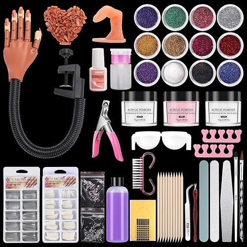 LIONVISON Mano de práctica para uñas acrílicas, manos de práctica de uñas flexibles con kit de uñas acrílicas, maniquí de uñas postizas, cepillo de