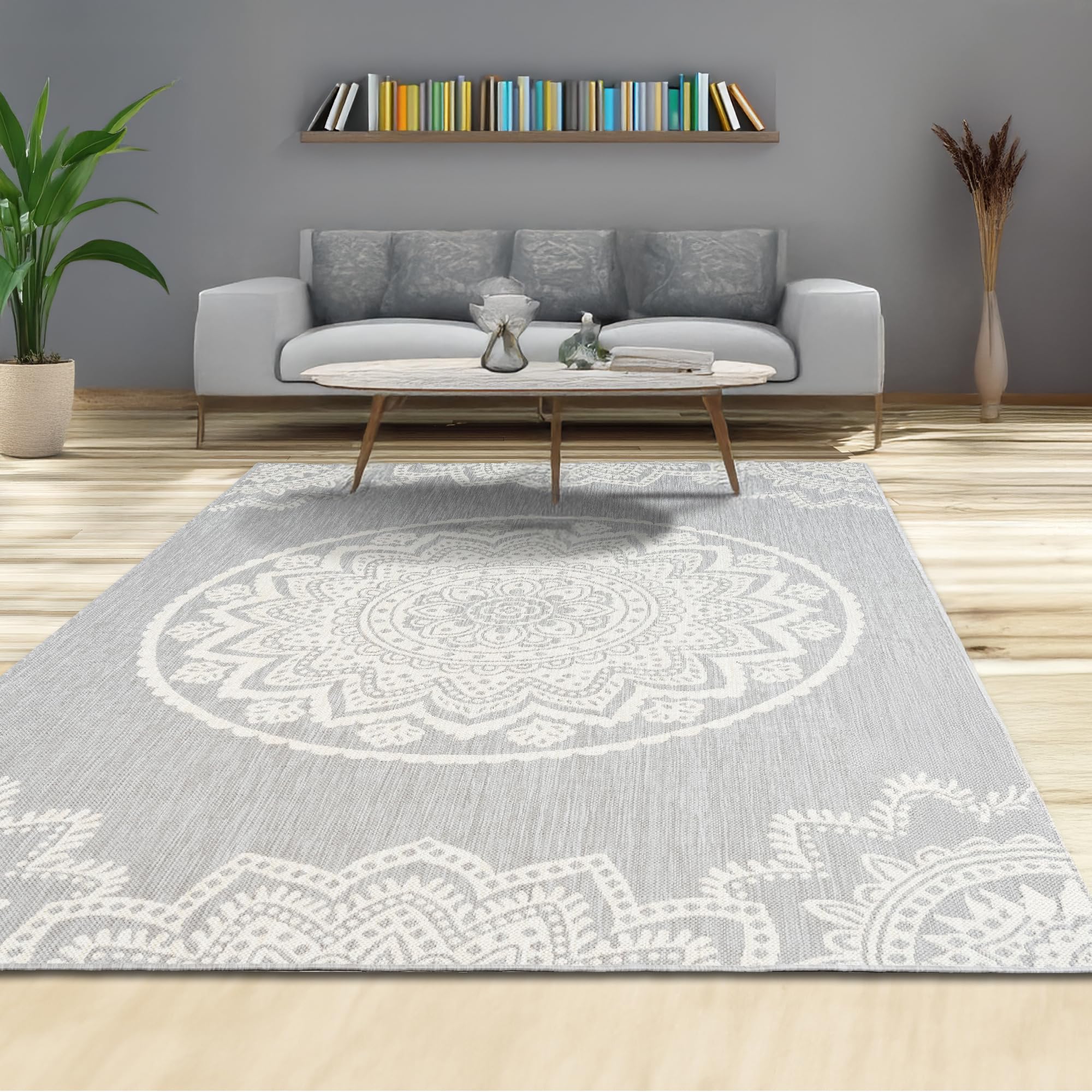 homeart Area Rugs – Durable, Stain-Resistant, Vibrant Geometric Design Carpets – Easy-Clean Rugs for Living Room, Kitchen, Entryway, or Bedroom – Mandala - Grey Cream - 180x270 cm