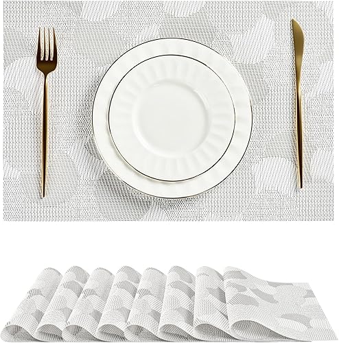 Miniatura 132 de Leetaltree - Juego de 6 manteles individuales, resistentes al calor, antideslizantes, para mesa de comedor, lavables, duraderos, tejido de PVC Azul