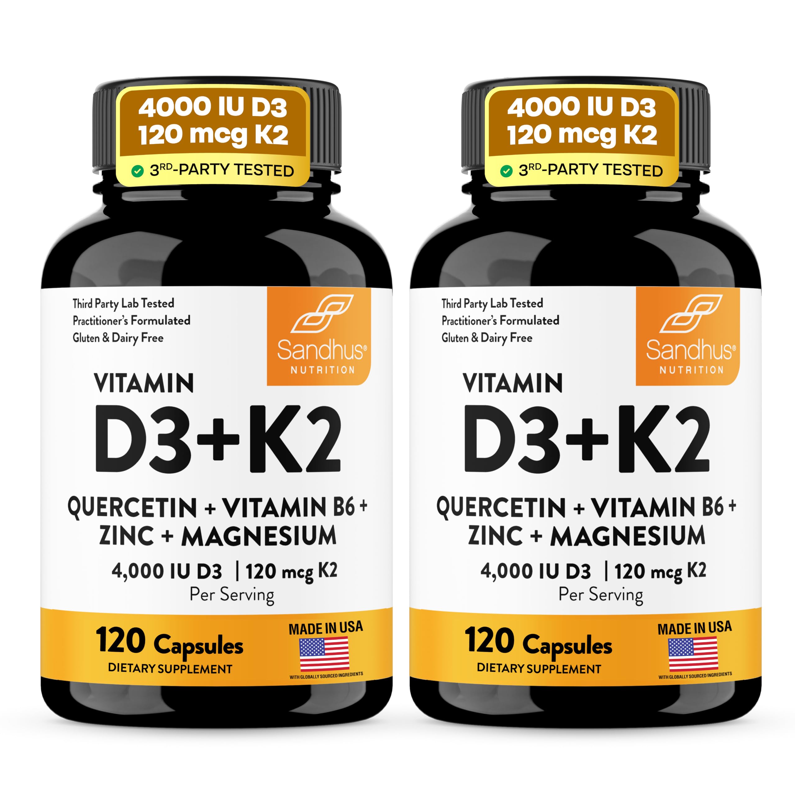 Vitamin D3 K2 4000 IU 120mcg Magnesium Zinc B6 Quercetin Capsules 120 Count — Amazon image 11
