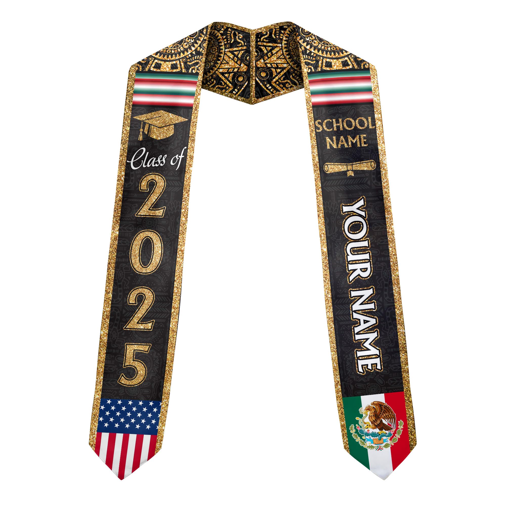 MonkeyVan Personalized Mexican Graduation Sash, Mexican American Flag Graduation Stole Graduation Stole Class Of 2025 Mexico Mxc 5