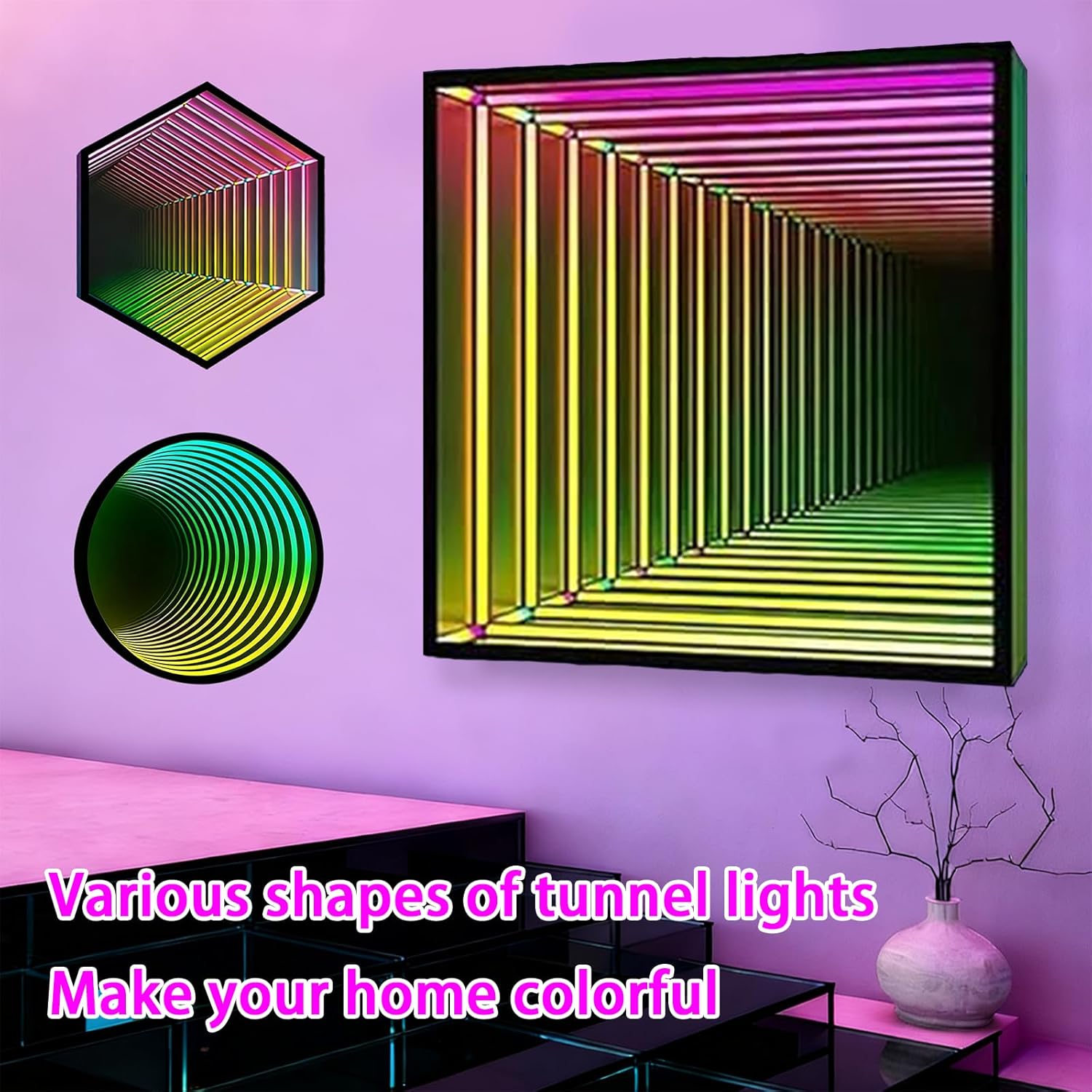 3D Infinity Mirror Lights with Remote Control and APP Adjustable LED Infinity Mirror for Bedroom Living Room Party Bar Decor (12in)