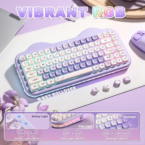Miniatura 7 de YUNZII Teclado mecánico inalámbrico C75, diseño del 75%, NKRO intercambiable en caliente, modo BT5.02.4GUSB-C, teclas Dye-Sub PBT MOA, montaje de