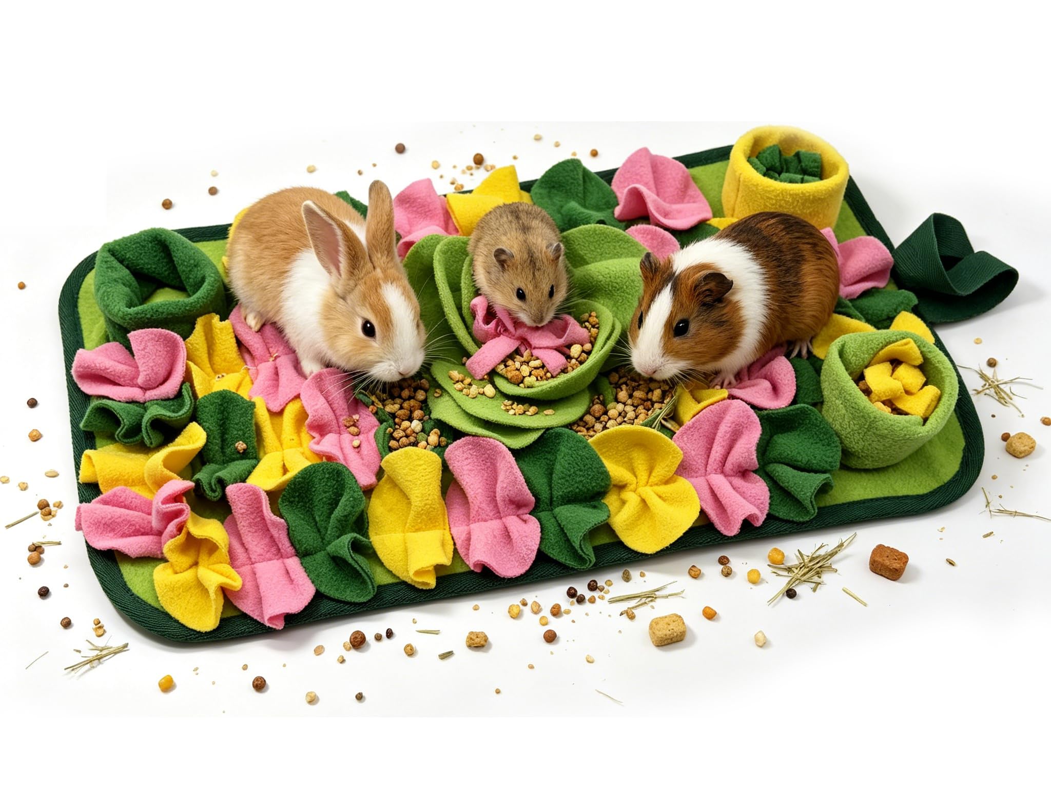 Guinea Pigs Foraging Mat, Rabbit Snuffle Mat for Bunny Hamsters Puzzle Toys Pets Ferrets Interactive Busy Feeding Mats for Small Animals Guinea Pigs Hedgehog Chinchillas Stress Relief (Green)