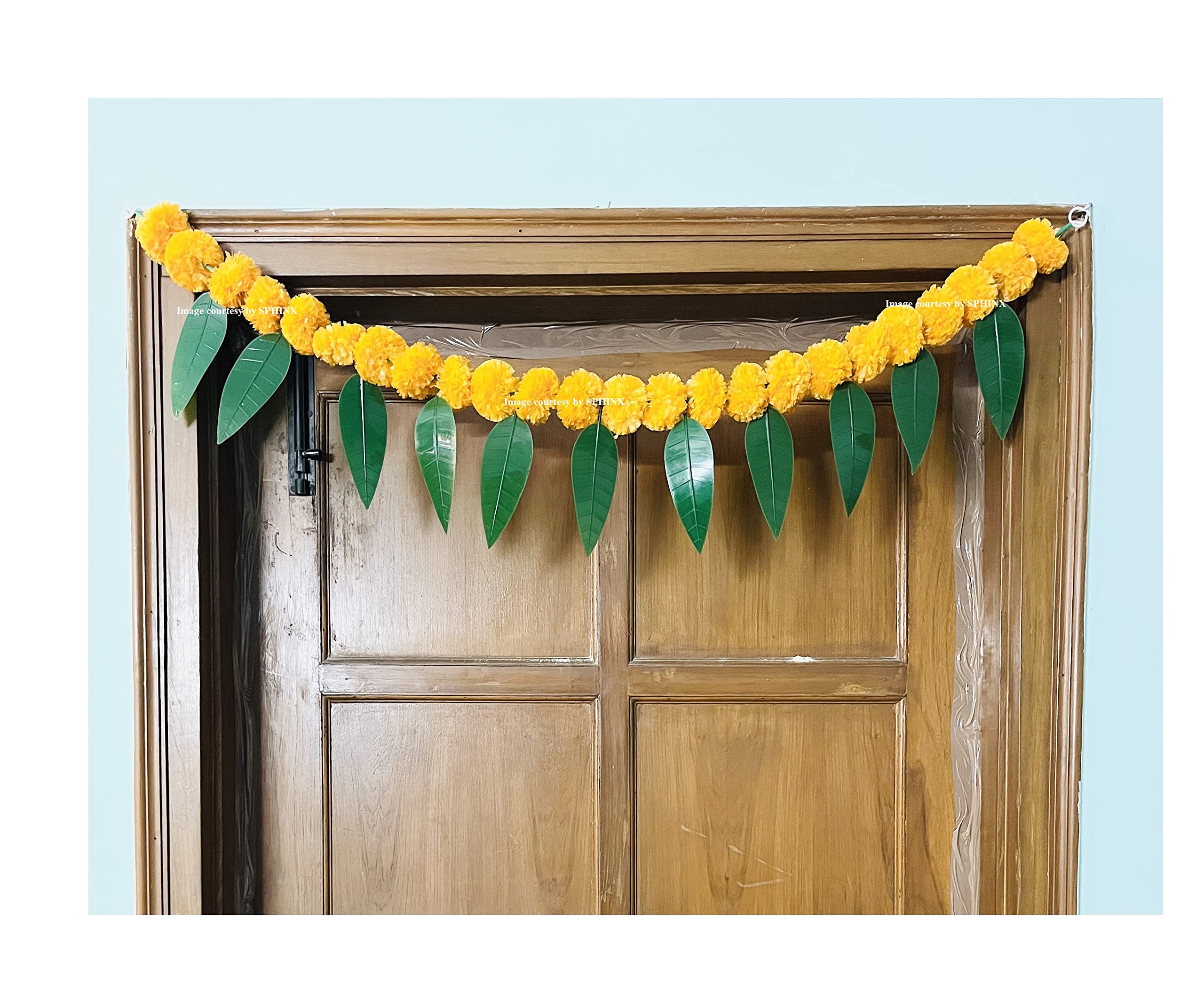 SPHINX Artificial Marigold &Mango Leaves Simple Door-Window toran/Door hangings/Festive Decorations - Approx.100 cms/40 Inches/3.33 Ft. - (Light Orange, 1 Piece)