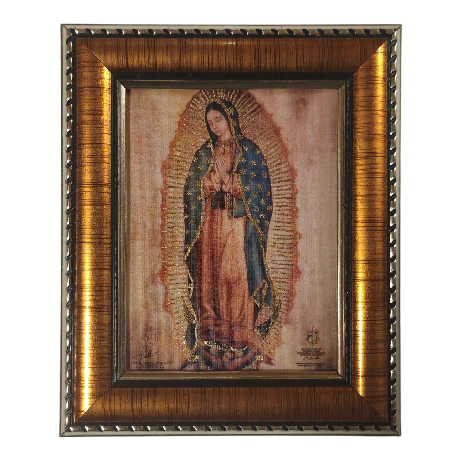 Catholic Art Gifts Virgin of Guadalupe Framed Print Fine-Linen Lithograph Gold Frame with Wood Insert 7x5 Inches Ready