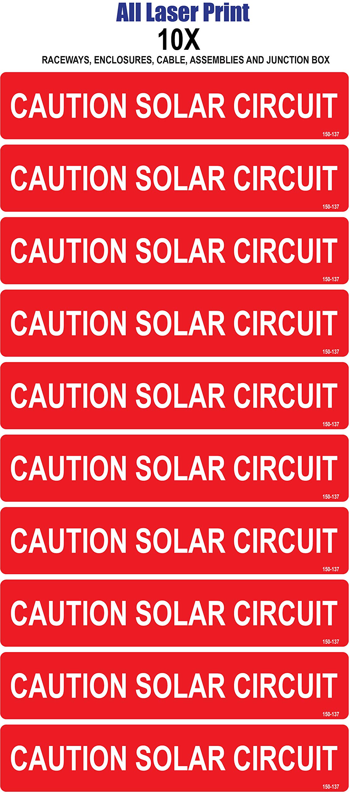 PV Solar Label Pack- Caution Solar Circuit -15-137-5 ¾’’ X 1⅛’’-10X-