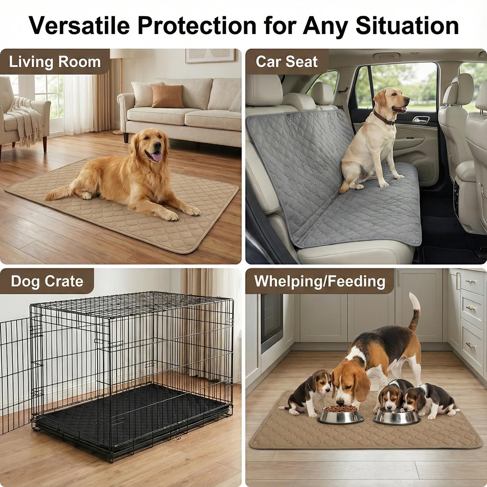 Pack de 2 Empapadores Perros Lavables, Alfombrilla Entrenamiento Cachorro Reutilizable Super Absorbente, Tapete Impermeable Antideslizante Orina, Incontinencia, Parto, Coche(Marrón,70x100cm)