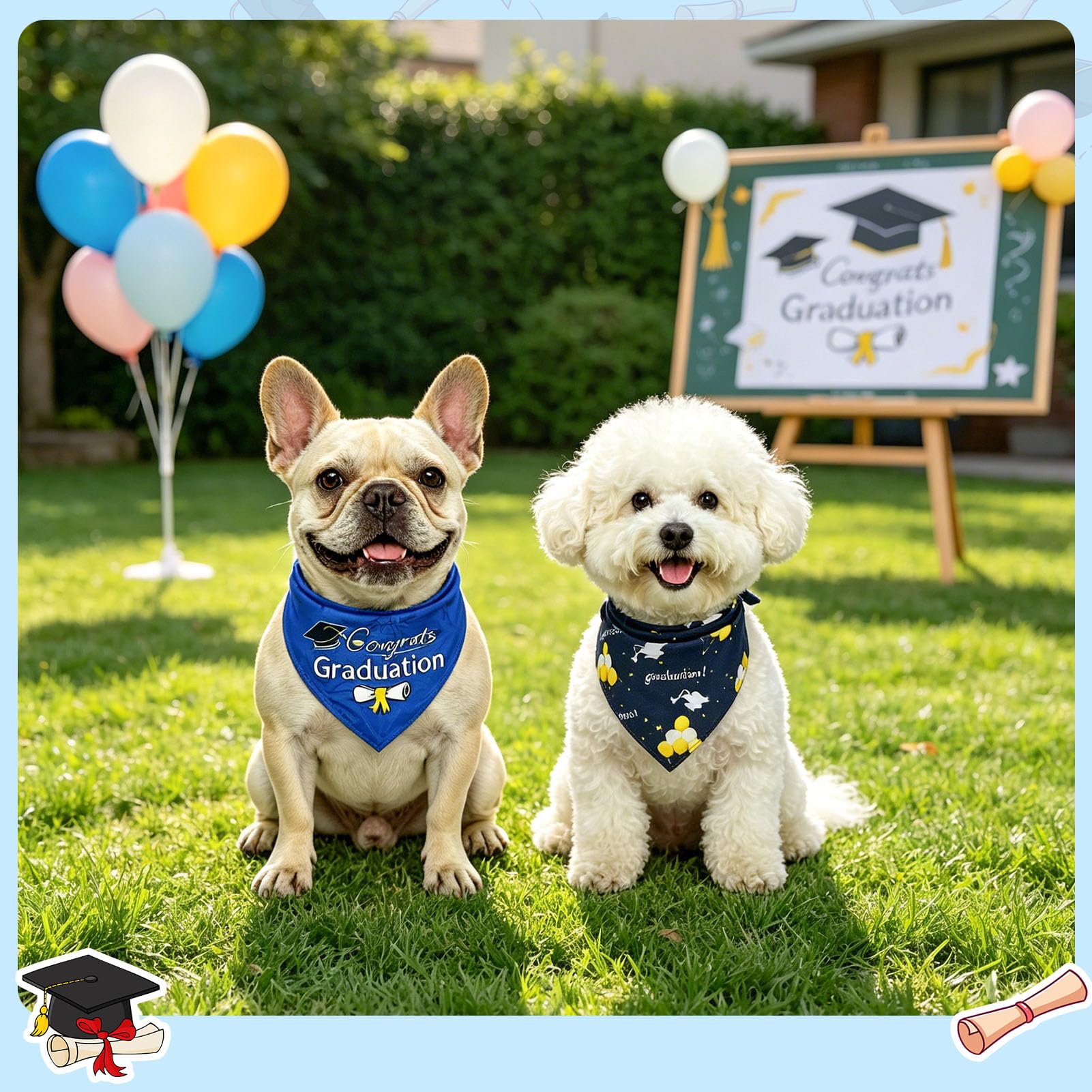SCENEREAL Lot de 2 bandanas triangulaires réglables pour chiens de petite, moyenne et grande taille, bandanas de vacances pour chien, cadeau de remise de diplôme pour garçon et fille