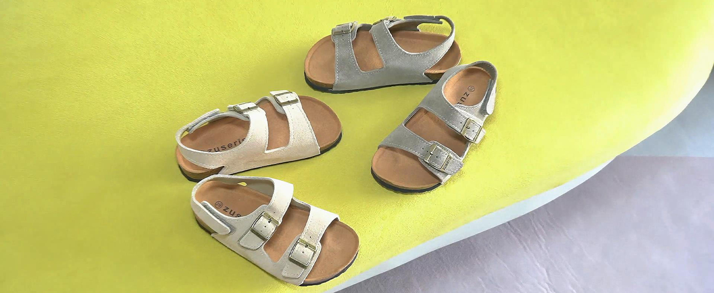 Dokela Unisex Kinder Sandalen Van Kurk Zomer Antislip Suède Sandalen Verstelbaar Strand Slippers Jongens Meisjes,Beige,30 EU