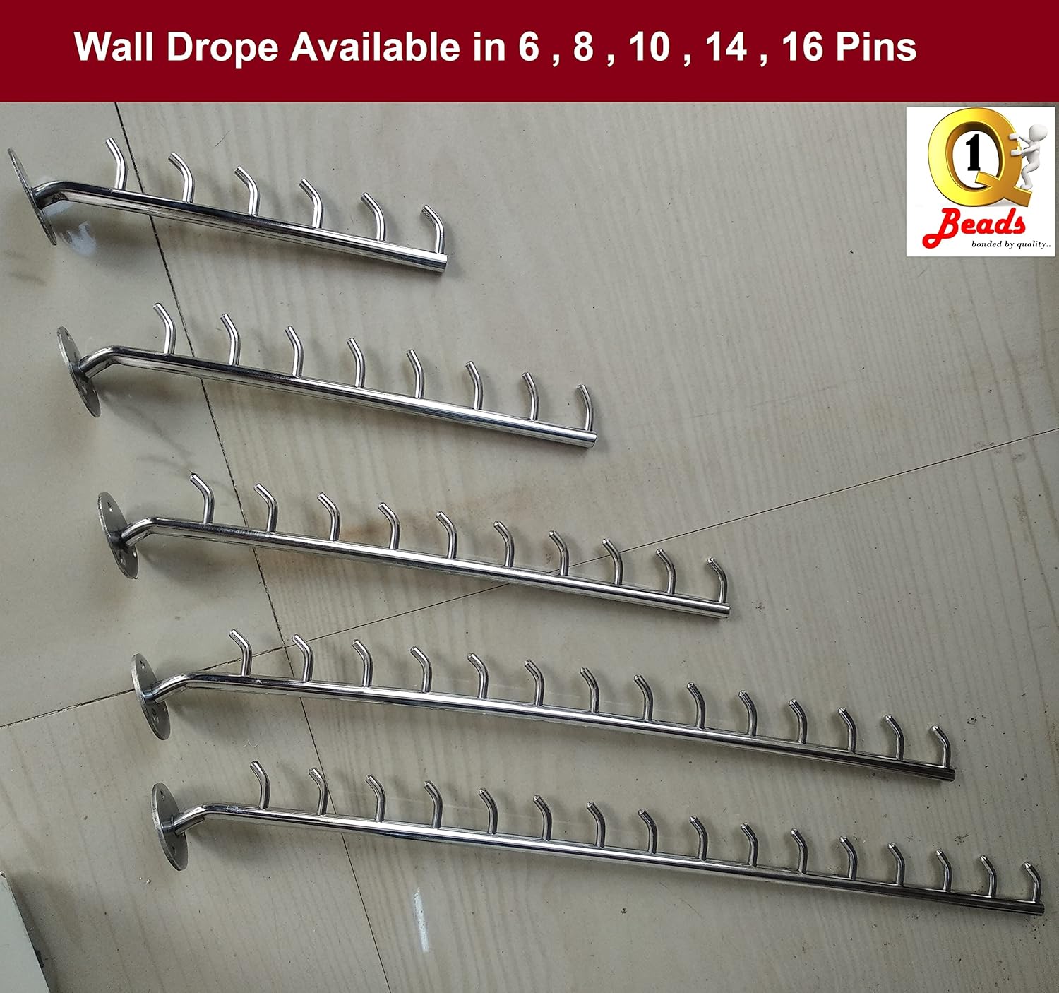 Q1 Beads 2 Pcs. 8 Pin Stainless Steel Display Hook Wall Drope Hanger for Showroom/Mobile Shop/Wall Mount/Clothes Pack of 2 (Silver) offers donot miss 5 Q1 Beads 2 Pcs. 8 Pin Stainless Steel Display Hook Wall Drope Hanger for Showroom/Mobile Shop/Wall Mount/Clothes Pack of 2 (Silver) offers donot miss