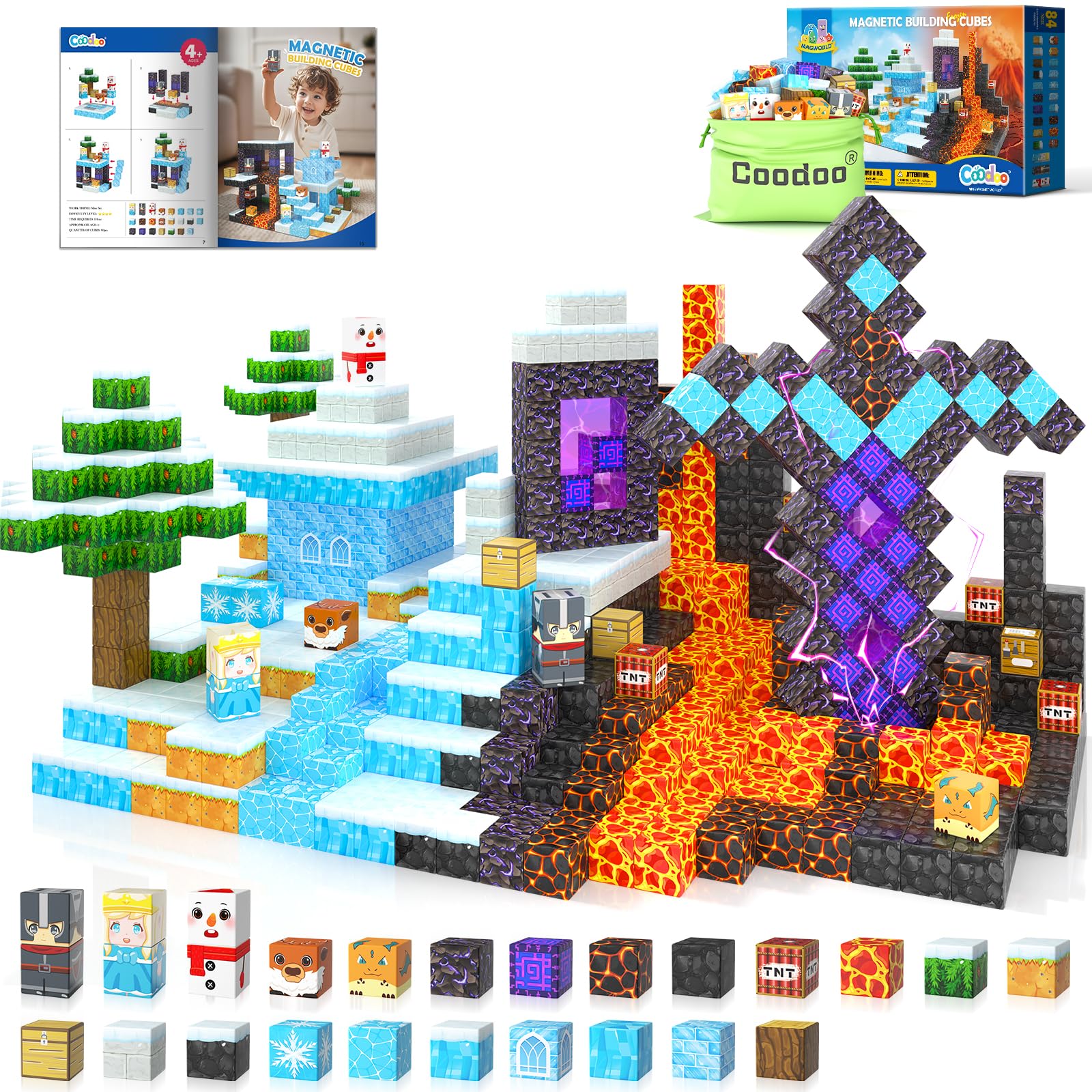 Frozen Toys Magnetic Blocks - Build Mine Magnet World Frozen & Lava Set, Magnetic Tiles Building Blocks Toddler STEM Sensory Outdoor Kids Toys, Gifts for Boys & Girls for Ages 3 4 5 6 7 8