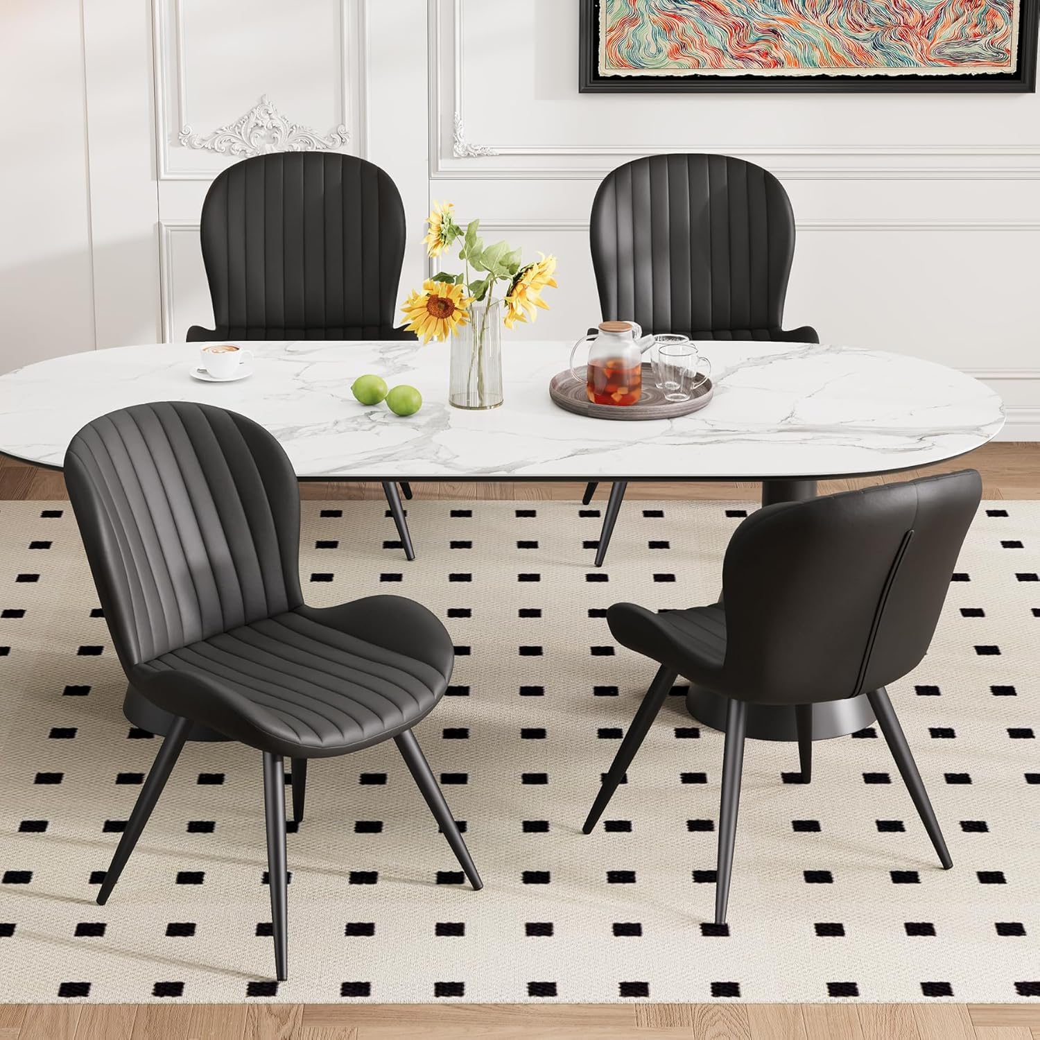 Hawthyhome Dining Chairs Set of 4 | Upholstered Fabric with Backrest, Metal Legs, Modern Kitchen & Dining Room Chairs • Black