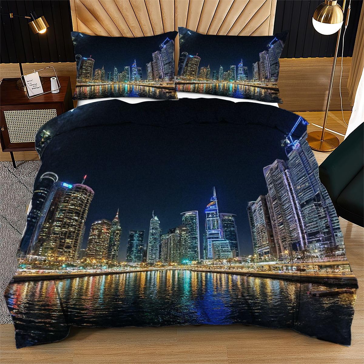 Housse de couette 240x260 imprimé 3D avec taie d'oreiller à zip