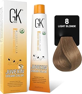 GK HAIR Color Cream 8.0 Natural Light Blonde – 100% Grey Coverage | Semi, Demi or Permanent Results | 8–10 Vol Semi | 20-30-40 Vol Permanent – Salon Quality Hair Dye – For Women & Men 3.4 Oz