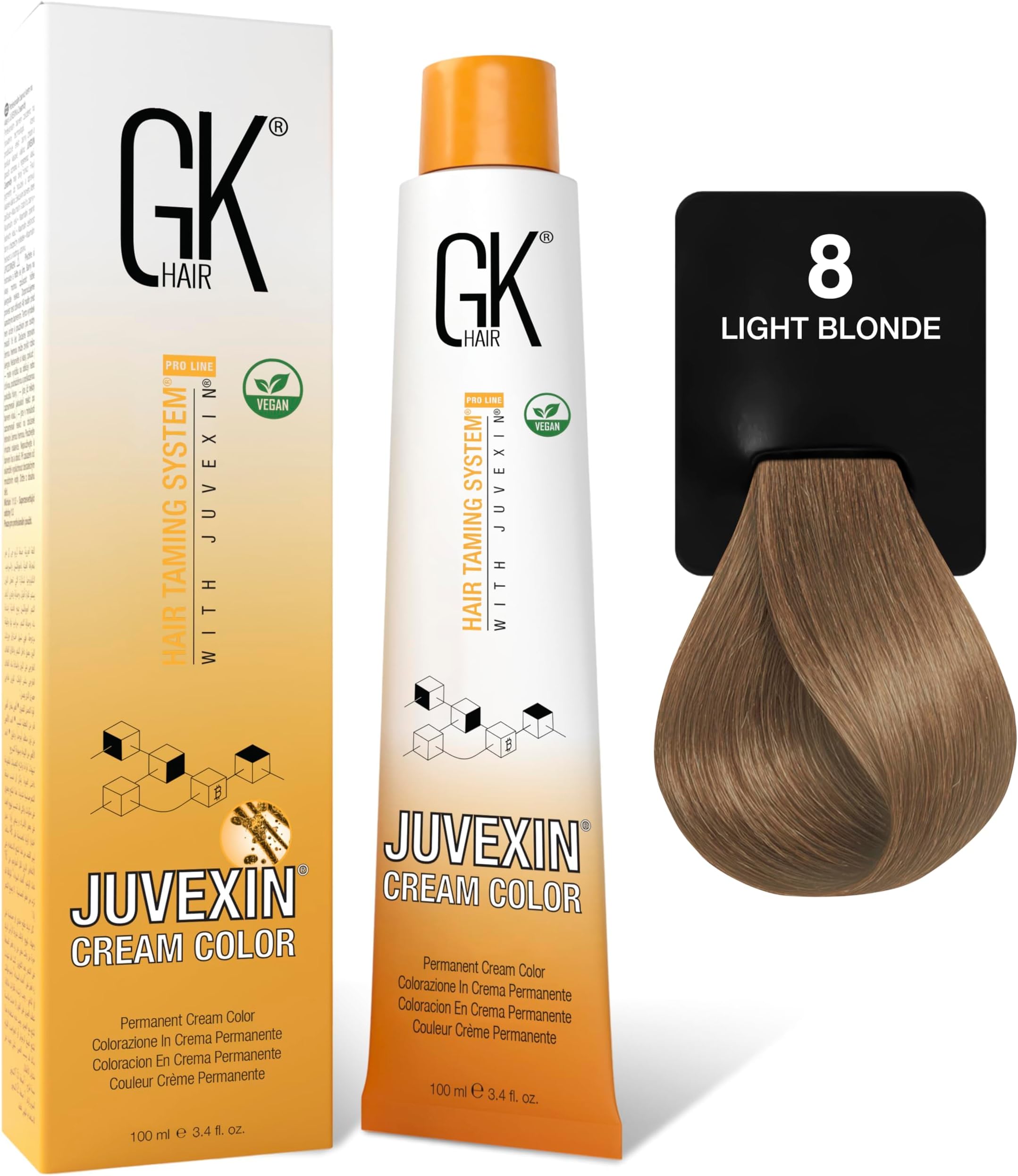 GK HAIR Color Cream 8.0 Natural Light Blonde – 100% Grey Coverage | Semi, Demi or Permanent Results | 8–10 Vol Semi | 20-30-40 Vol Permanent – Salon Quality Hair Dye – For Women & Men 3.4 Oz
