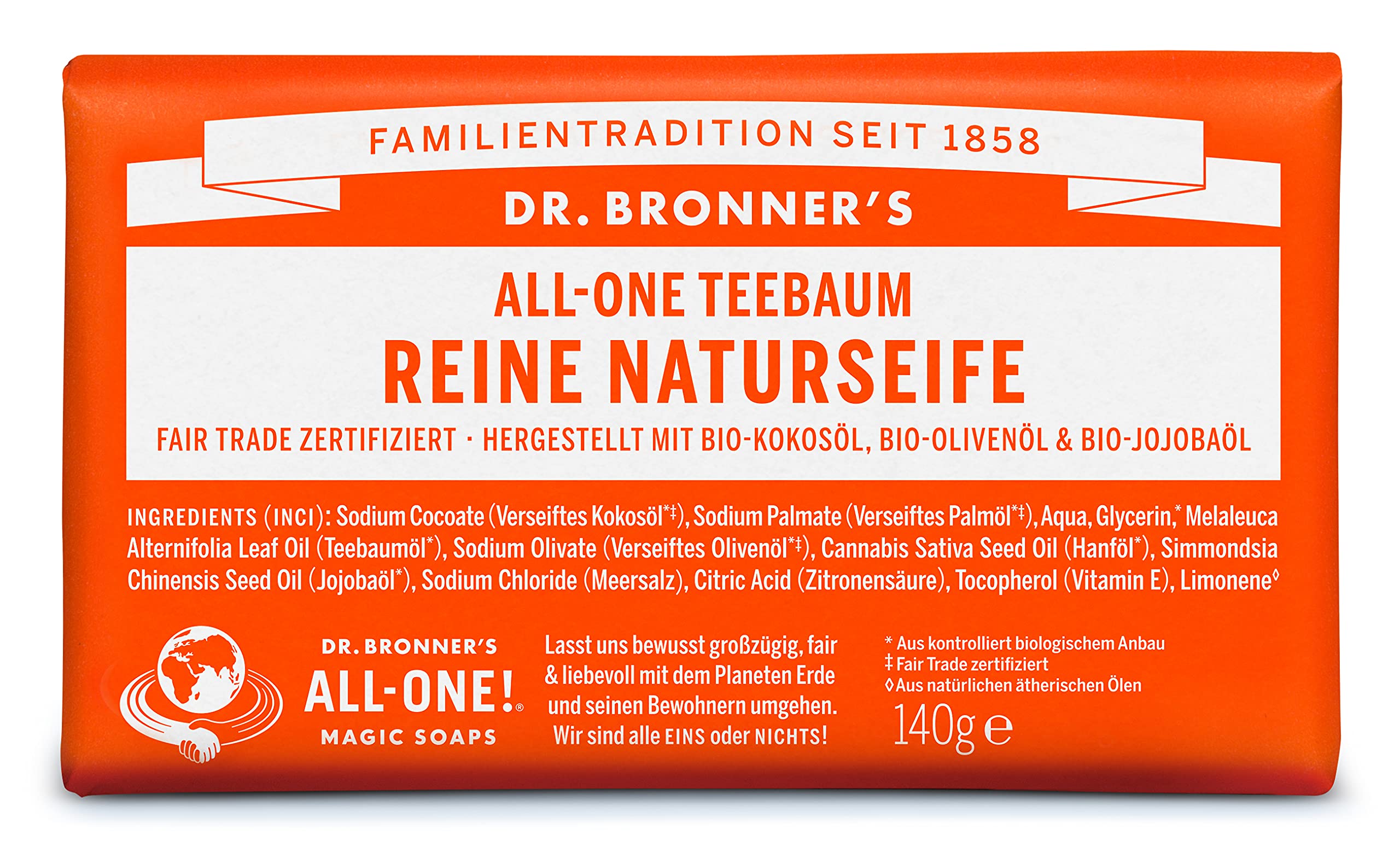 Dr Bronner's Tea Tree Pure-Castile Bar Soap 140 gr